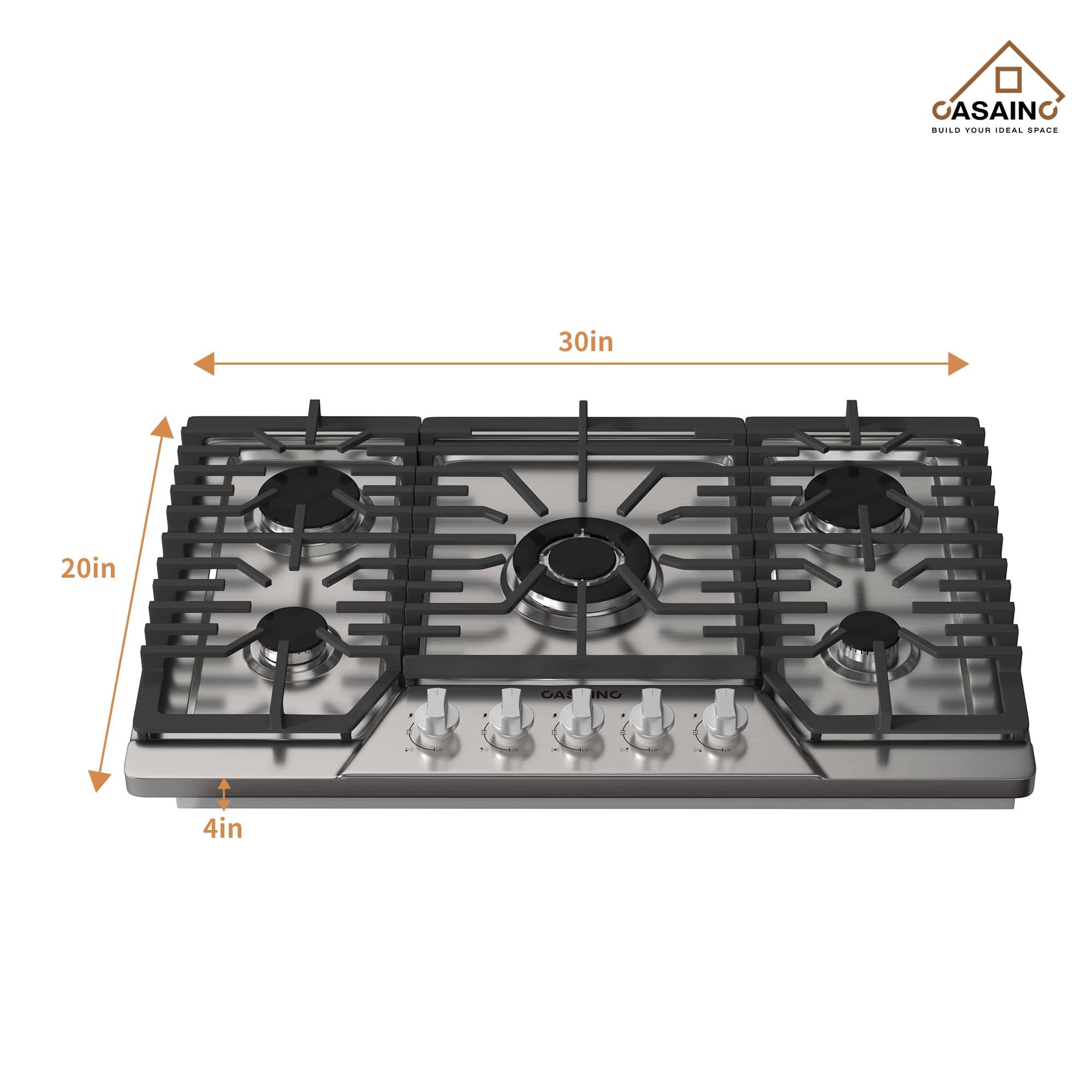 Built-in 30 in. Gas Cooktop in Stainless Steel with 5 Burners including Power Burners and LP Kit, CSA Certified