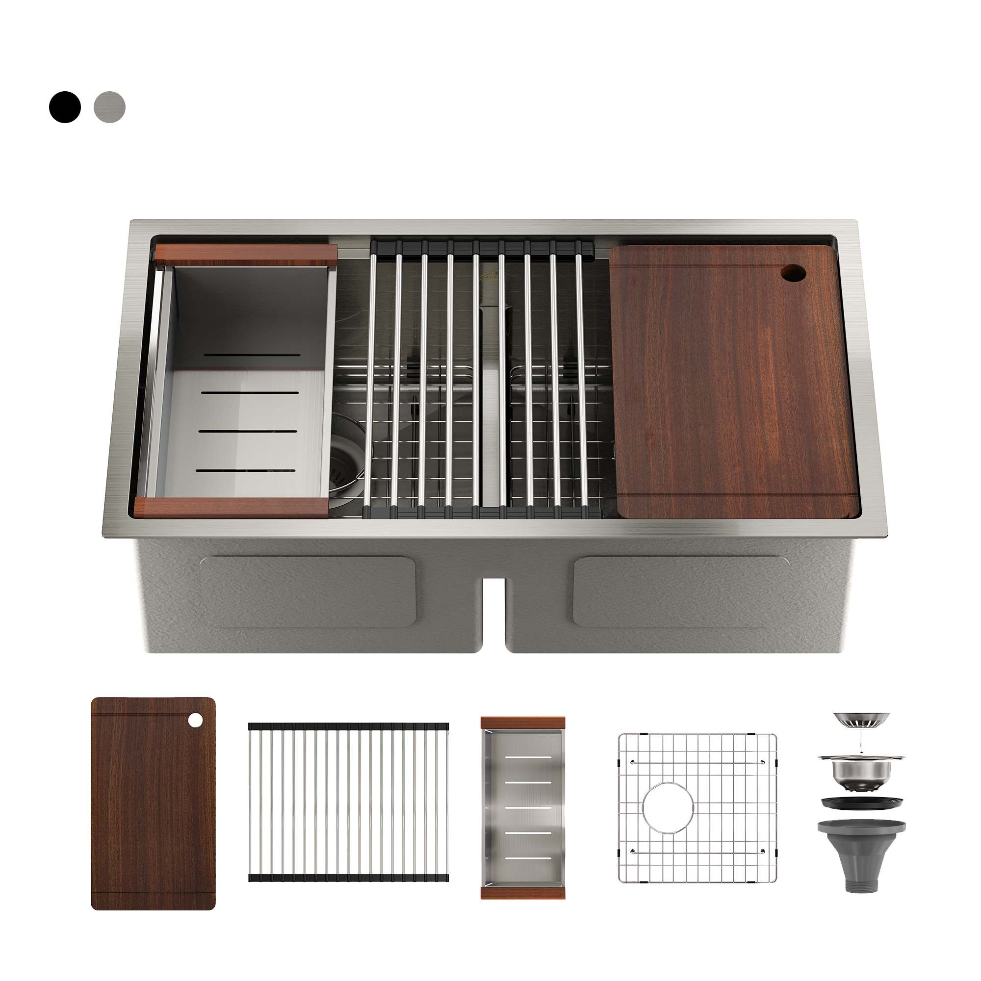 Casainc Undermount Stainless Steel 33-inch Double Bowl Kitchen Sink in Brushed