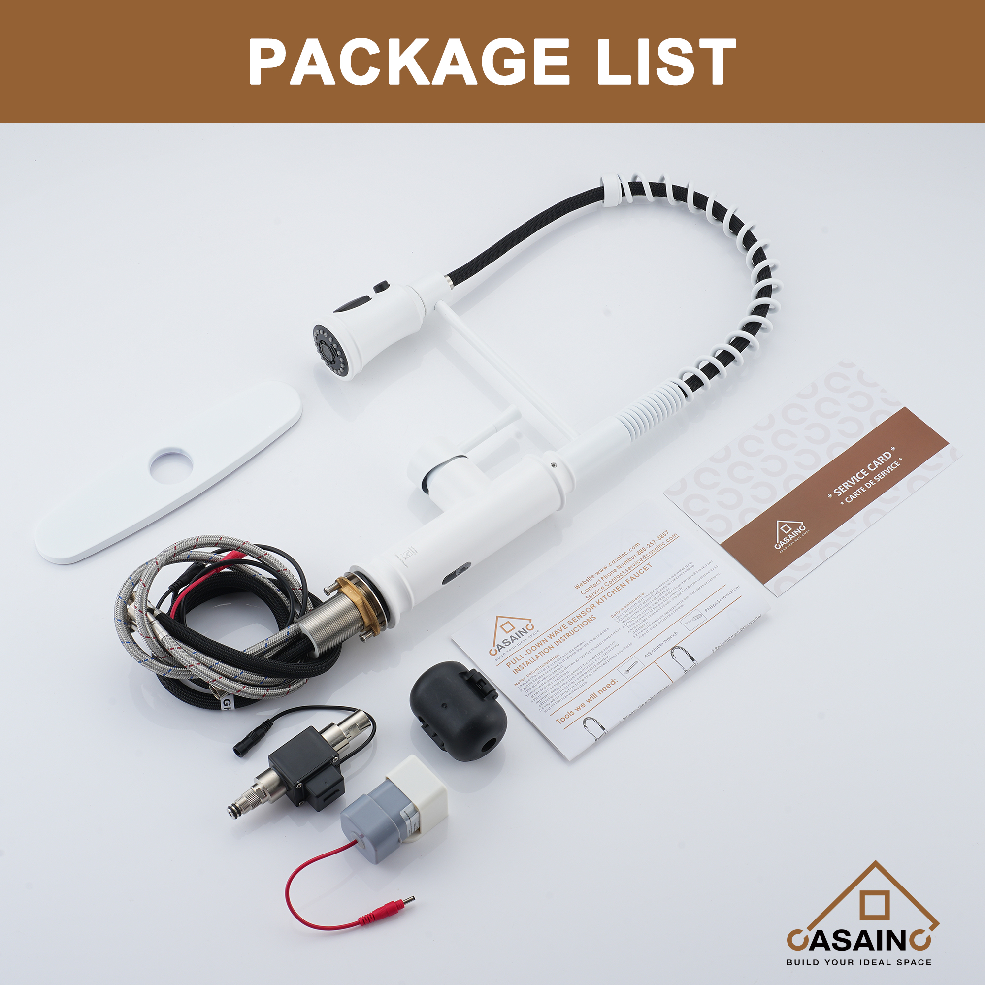 CASAINC 1.8gpm Single-Handle Spring Pull Down Sprayer Kitchen Faucet with Infrared Induction Function and Deck Plate in Matte Black/Brushed Nickel