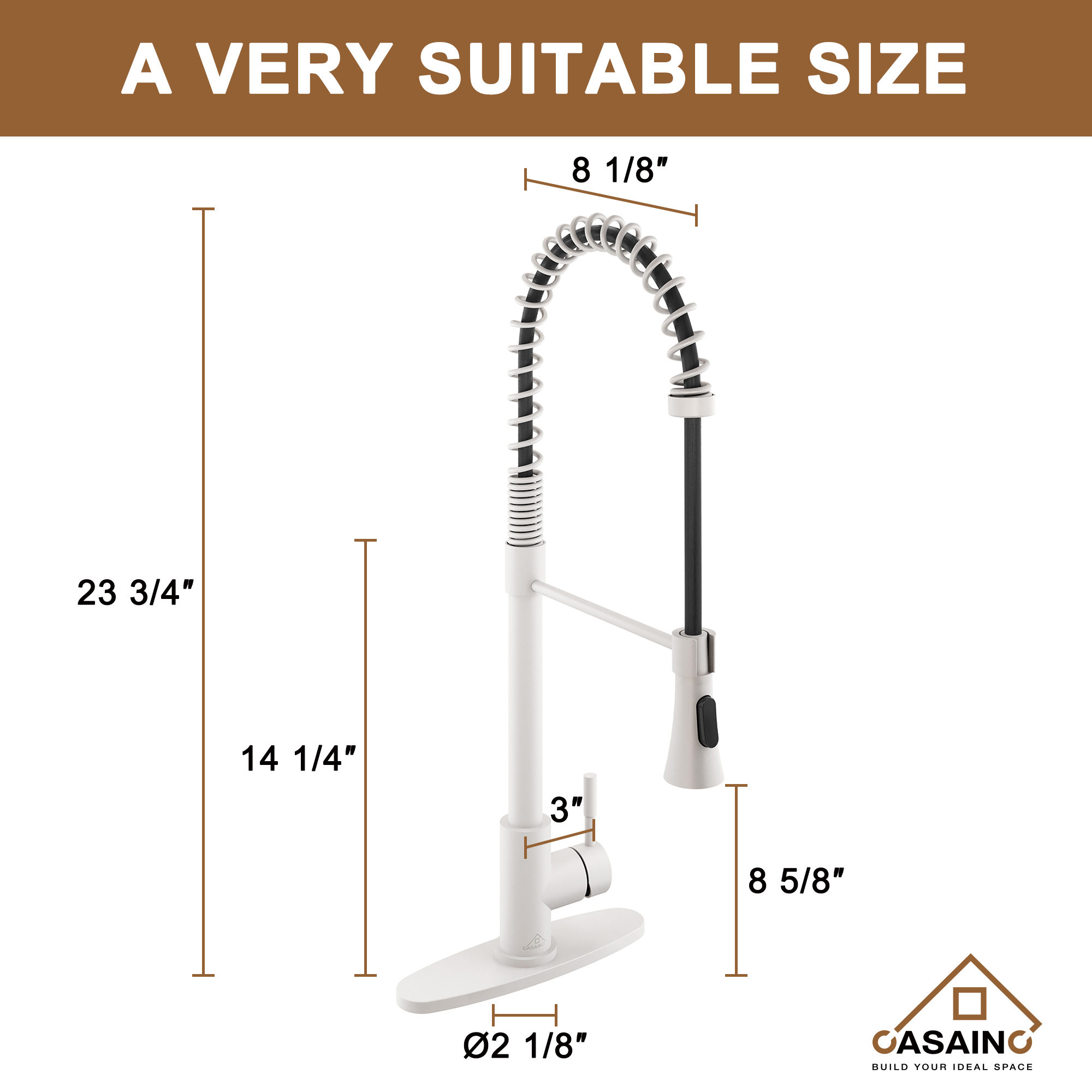 CASAINC 1.8GPM Modern Spring Pull Down Sprayer Kitchen Faucet with Dual-Function Spray Head and Deck Plate, in Brushed Nickel and More
