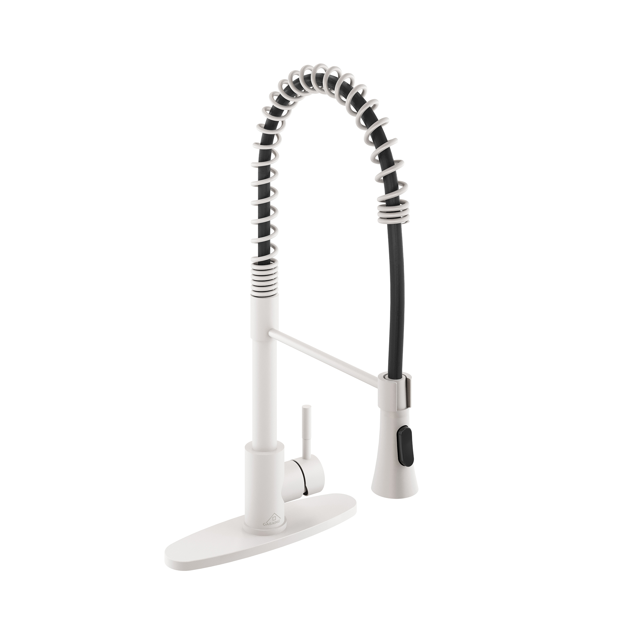 CASAINC 1.8GPM Spring Standard Kitchen Faucet with Dual-Function Spray Head and Deck Plate, in Matte Black and More