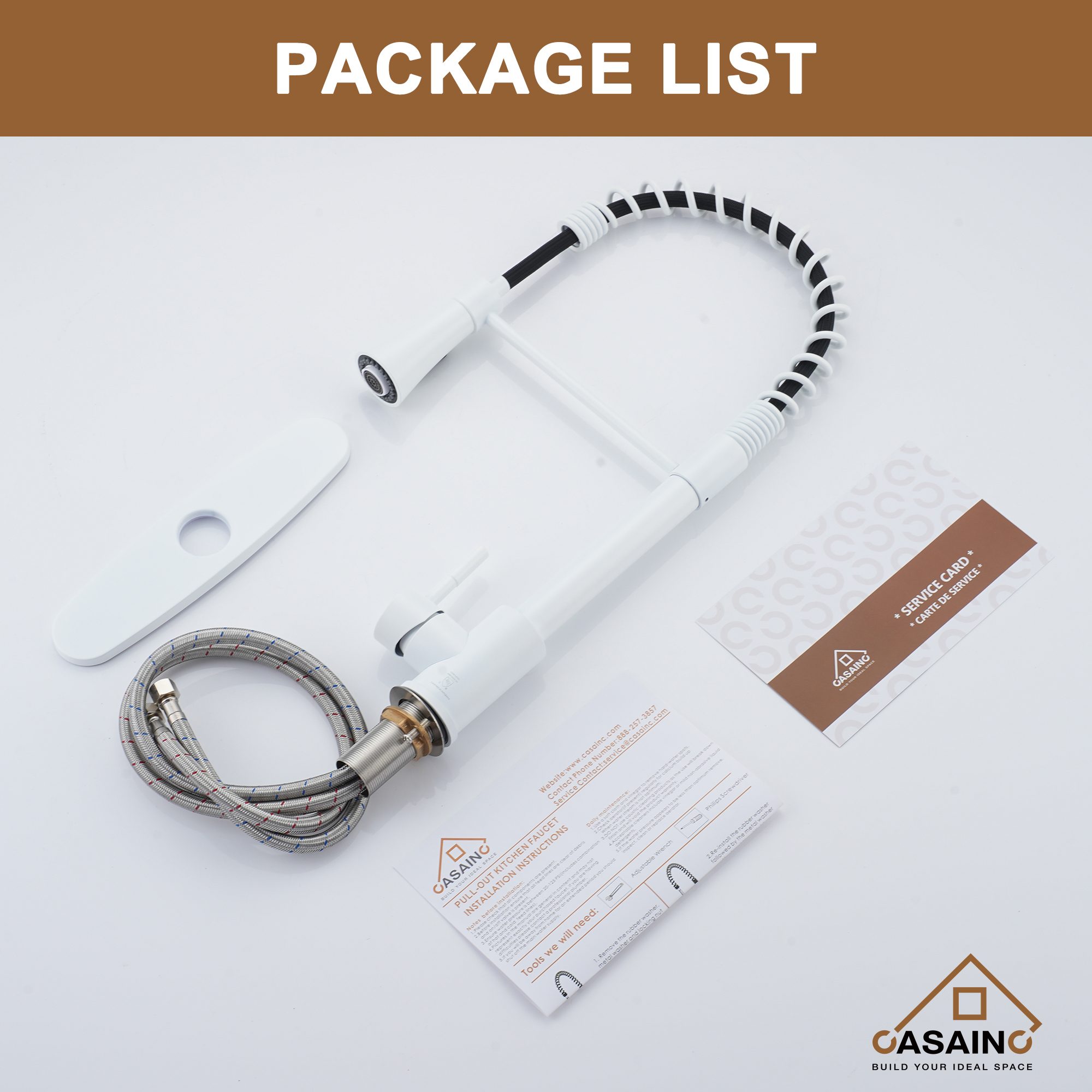 CASAINC 1.8GPM Spring Standard Kitchen Faucet with Dual-Function Spray Head and Deck Plate, in Matte Black and More