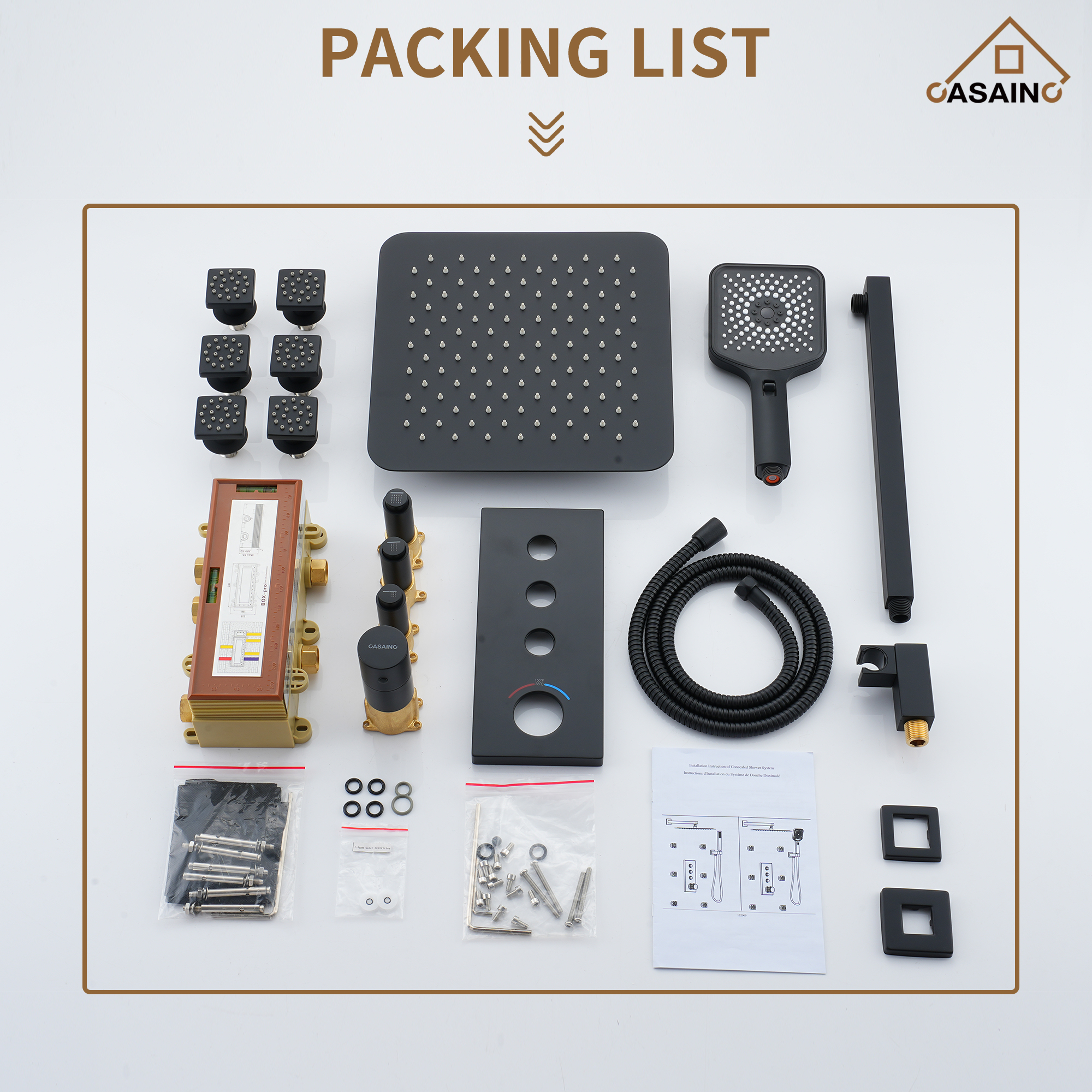 3 Functions 12 Inch Wall Mount Thermostatic Shower System