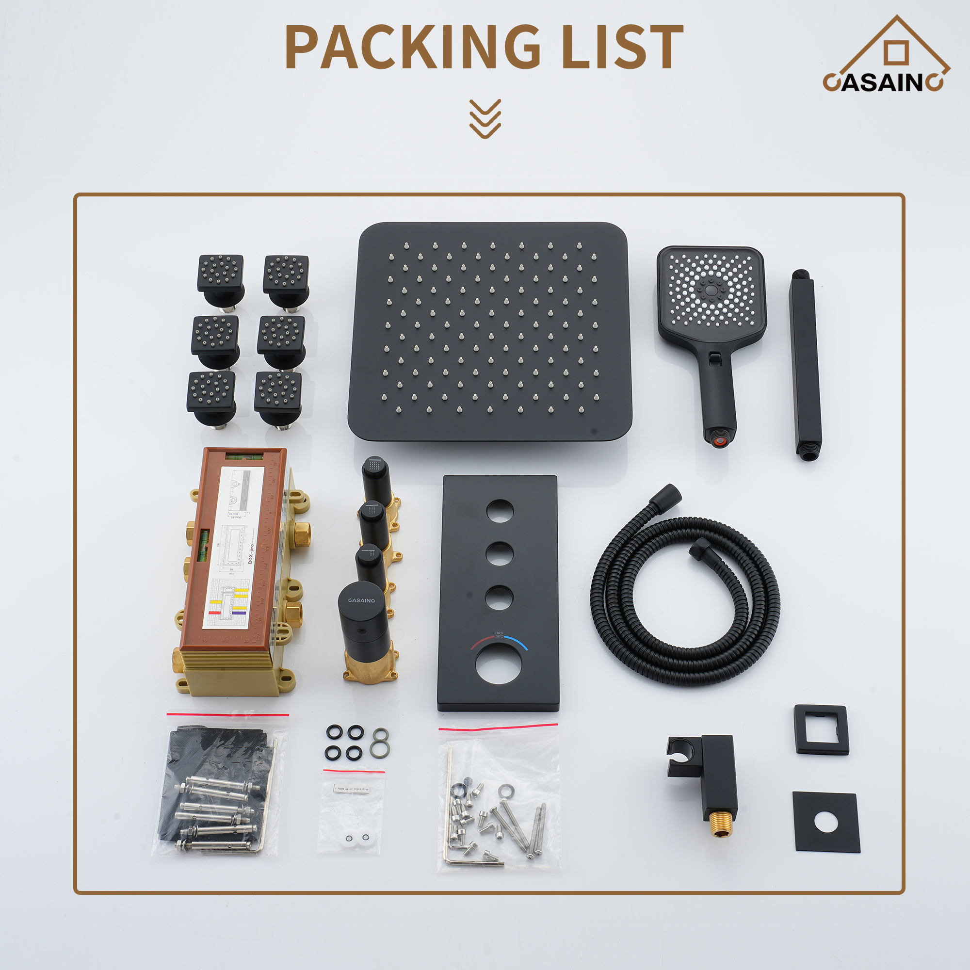 12'' Shower System With 3-Function Shower Head & 6 Body Jets