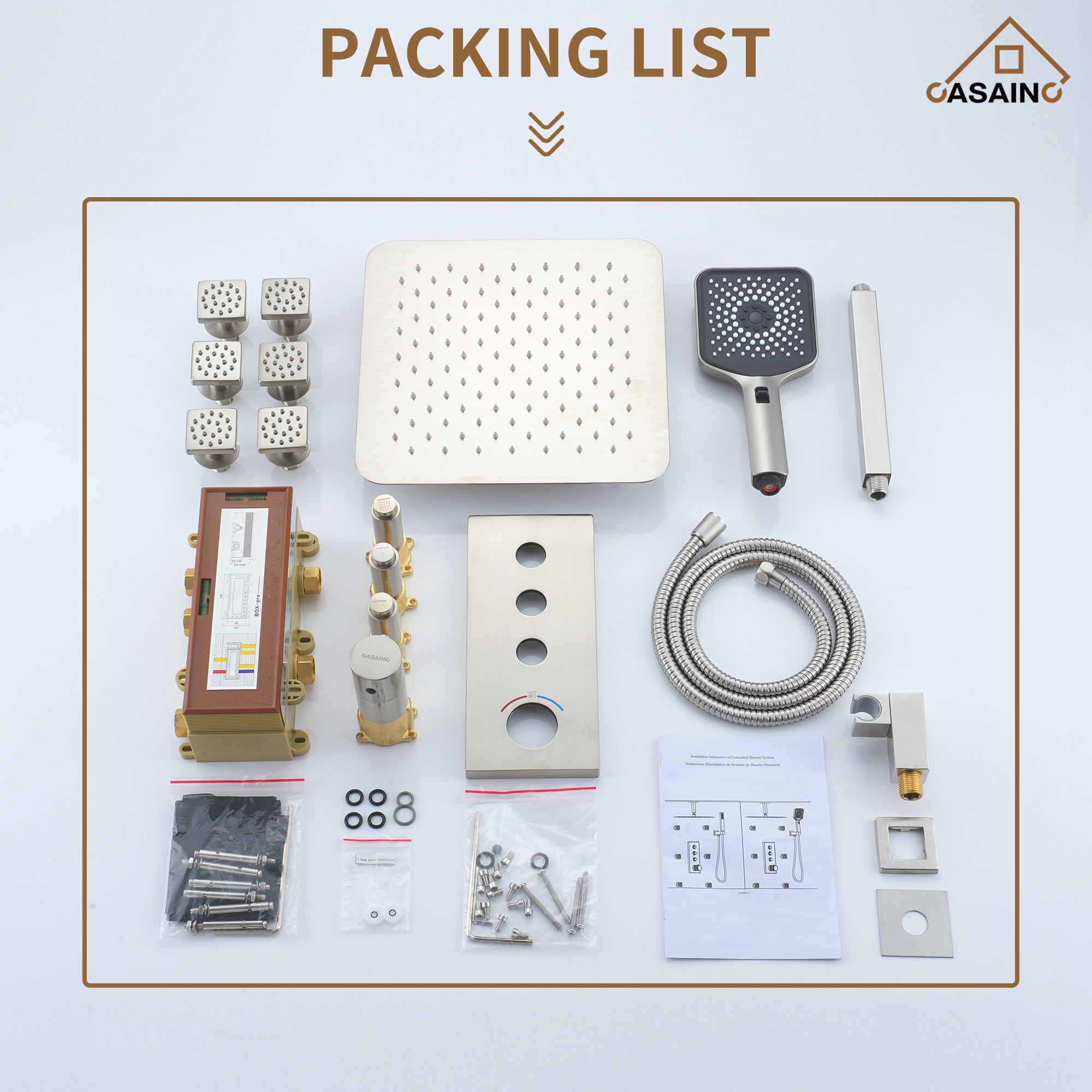 12'' Shower System With 3-Function Shower Head & 6 Body Jets