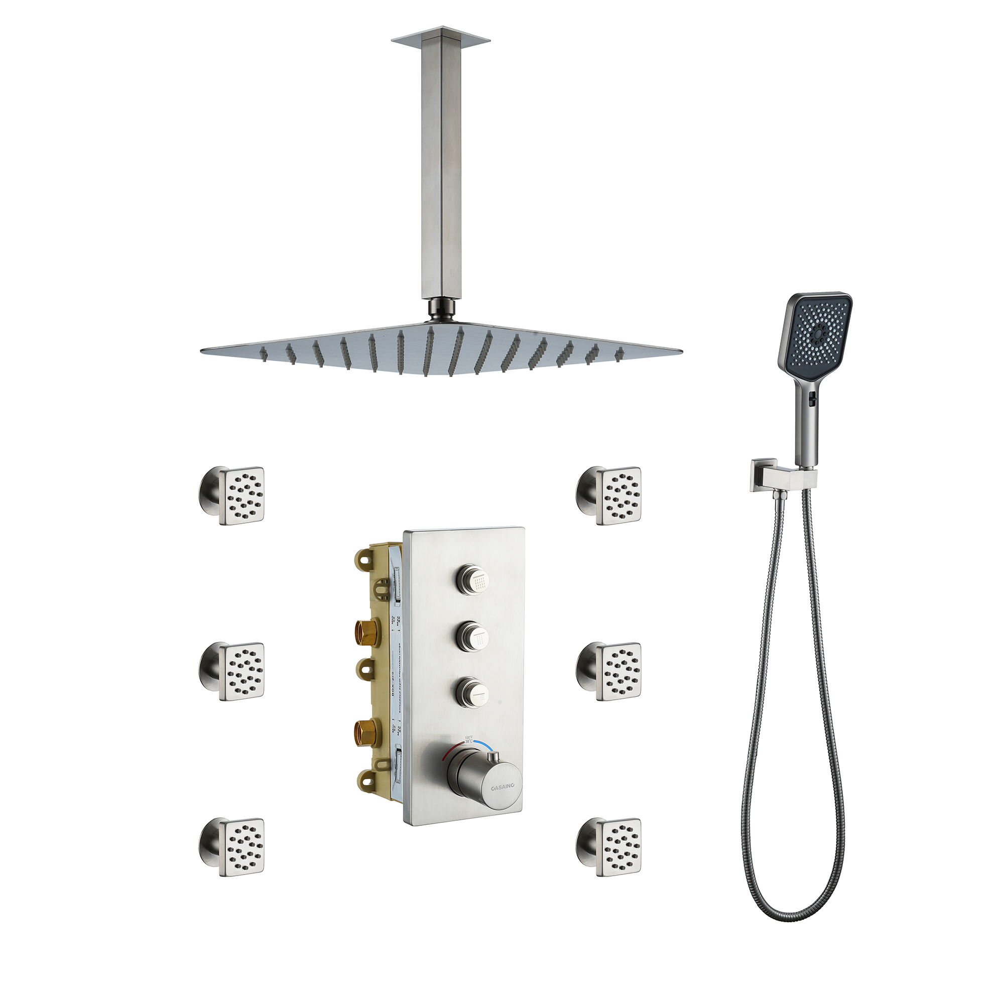 3 Functions 12 Inch Wall Mount Thermostatic Shower System