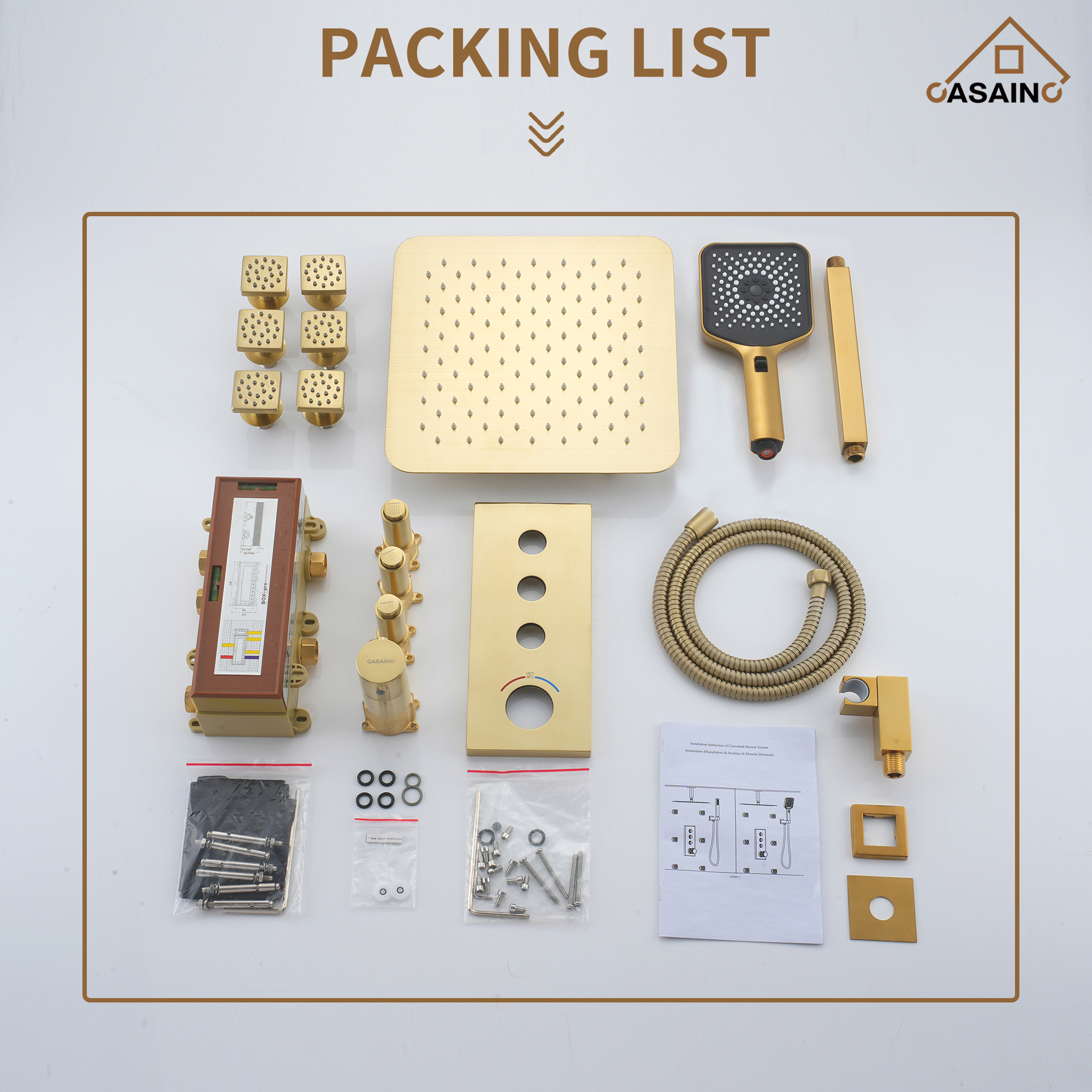 3 Functions 12 Inch Wall Mount Thermostatic Shower System