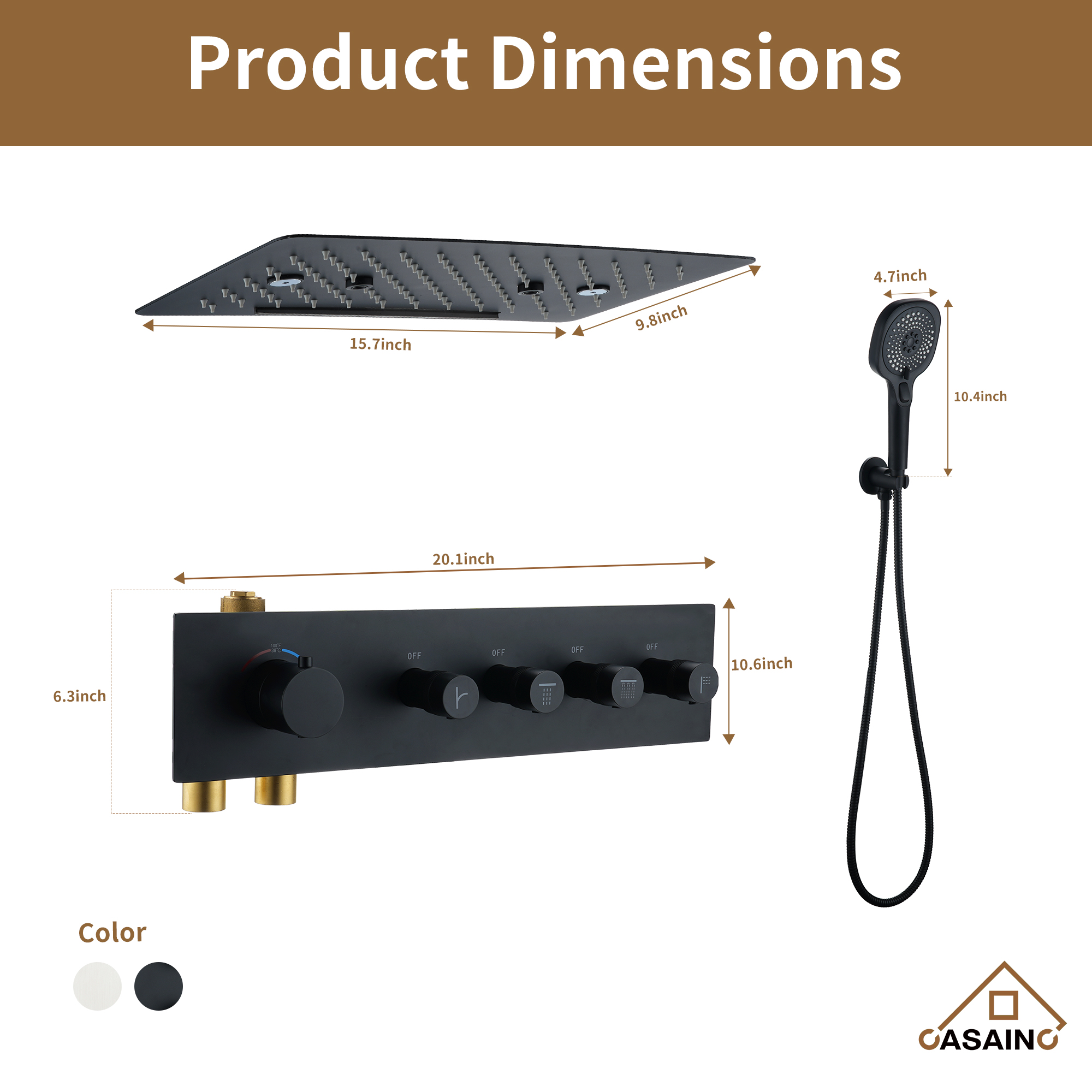4 Functions 12 Inch Ceiling Mounted Thermostatic Shower System, Valve Included