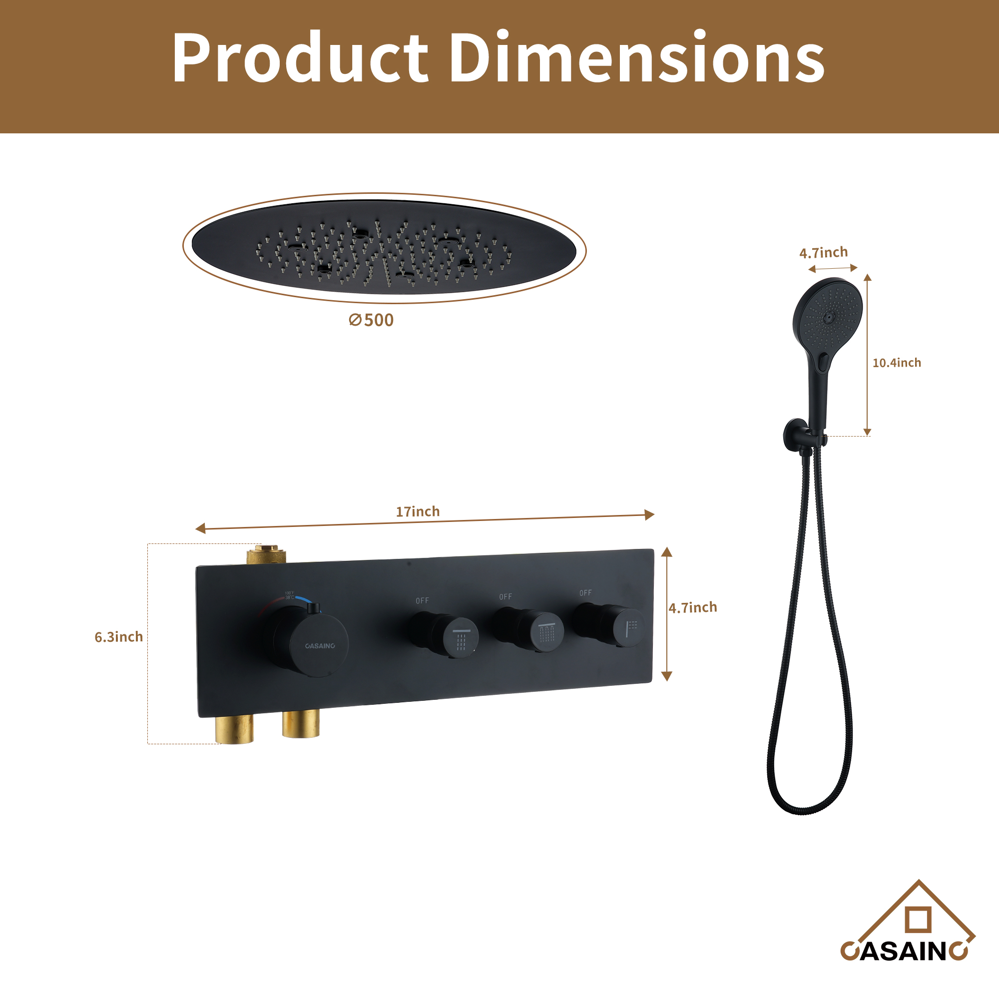 20 Inch Luxury Thermostatic Shower System in Matte Black