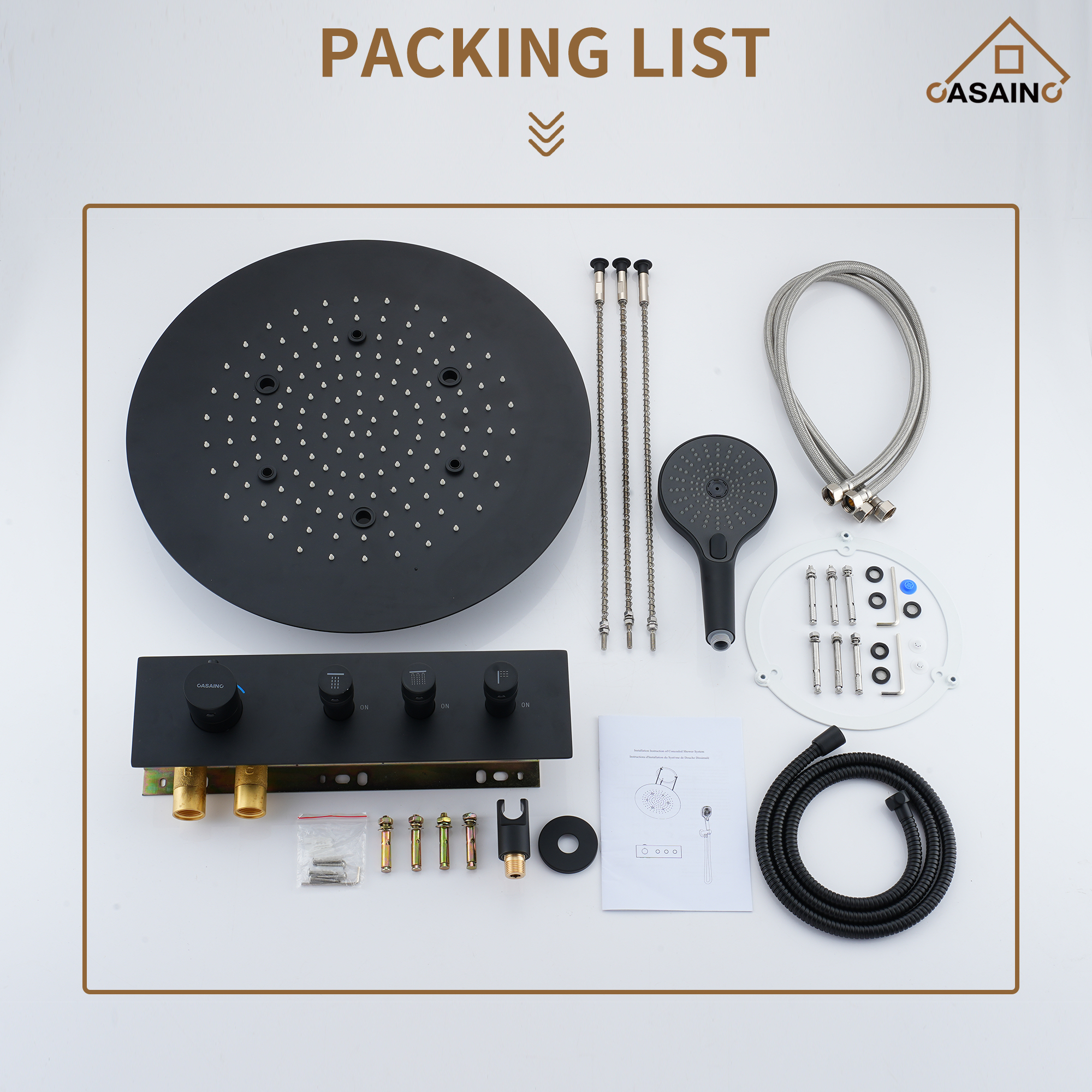 20 Inch Luxury Thermostatic Shower System in Matte Black