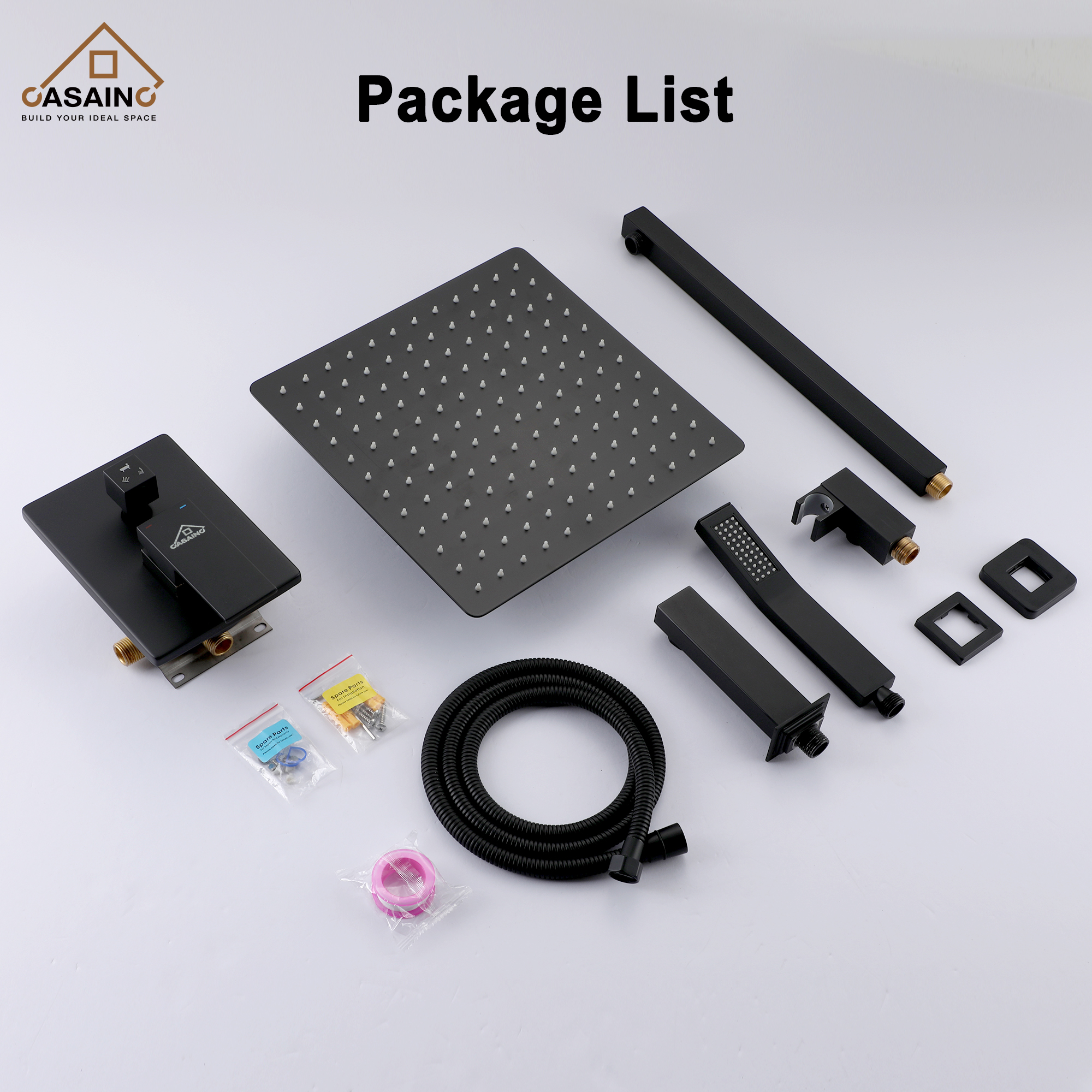 CASAINC 12 inch Wall Mounted Shower System with Bathtub Faucet and Hand Shower