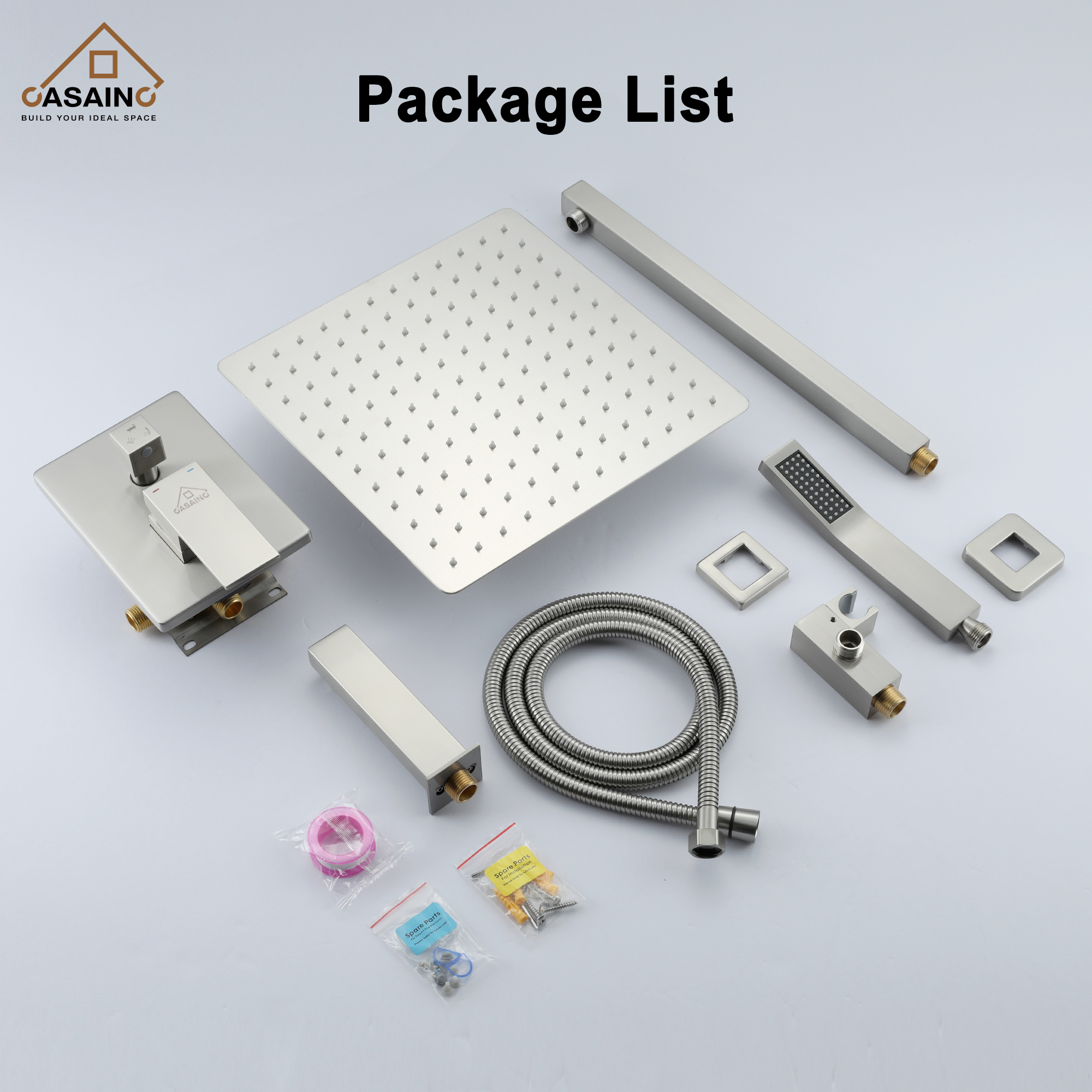 CASAINC 12 inch Wall Mounted Shower System with Bathtub Faucet and Hand Shower