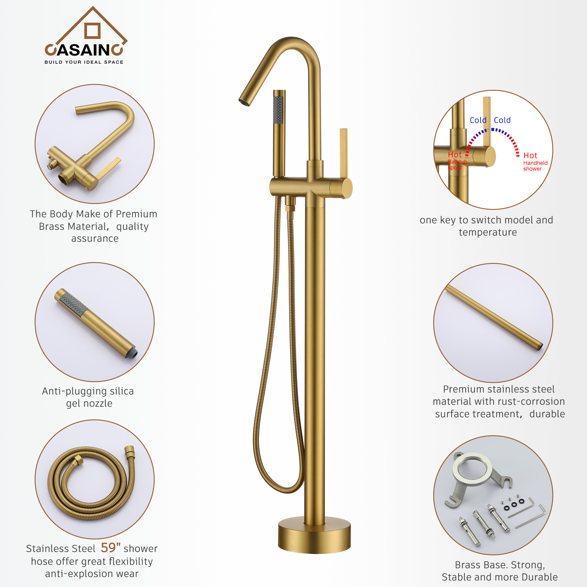 Freestanding Single-Handle Bathtub Faucet with Hand Shower