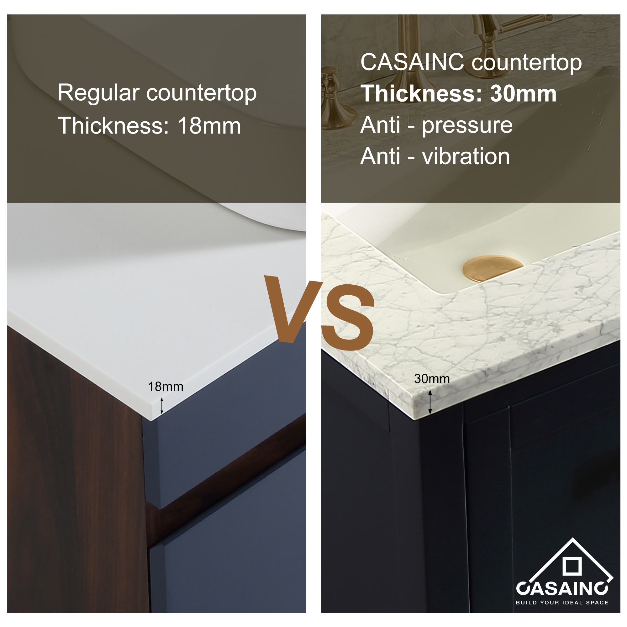 CASAINC Bathroom Vanity 60 x 22 x 35.4 with 1.2" Thickness Countertop & Backsplash, Bothe Side Rectangular Sink, 4 Soft Closing Doors, 2 Dove Tail Drawer Construction, Soft Close Drawer Hinges, Gray, White (With Mirror)