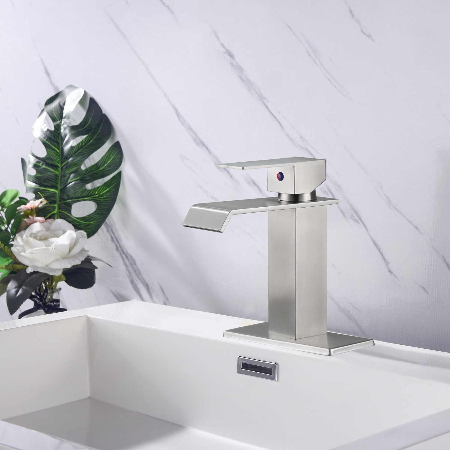 Waterfall Spout Bathroom Faucet,Single Handle Bathroom Vanity Sink Faucet-CASAINC