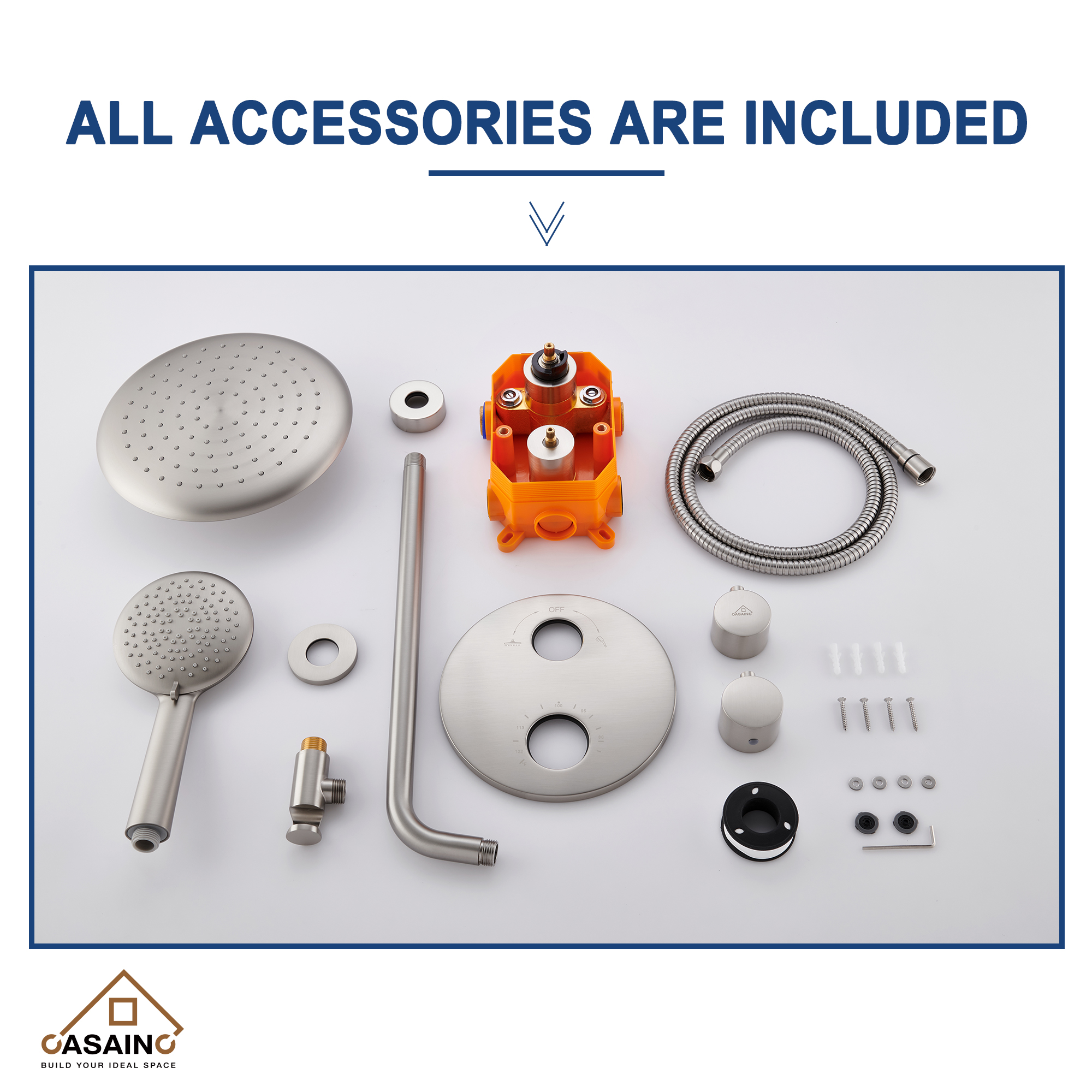 CASAINC 9inch Round Thermostatic rain shower faucet  (matte black)