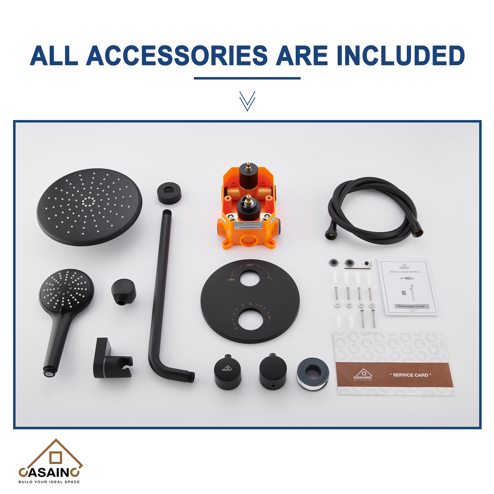 9inch Round Thermostatic rain shower faucet  (matte black)-CASAINC