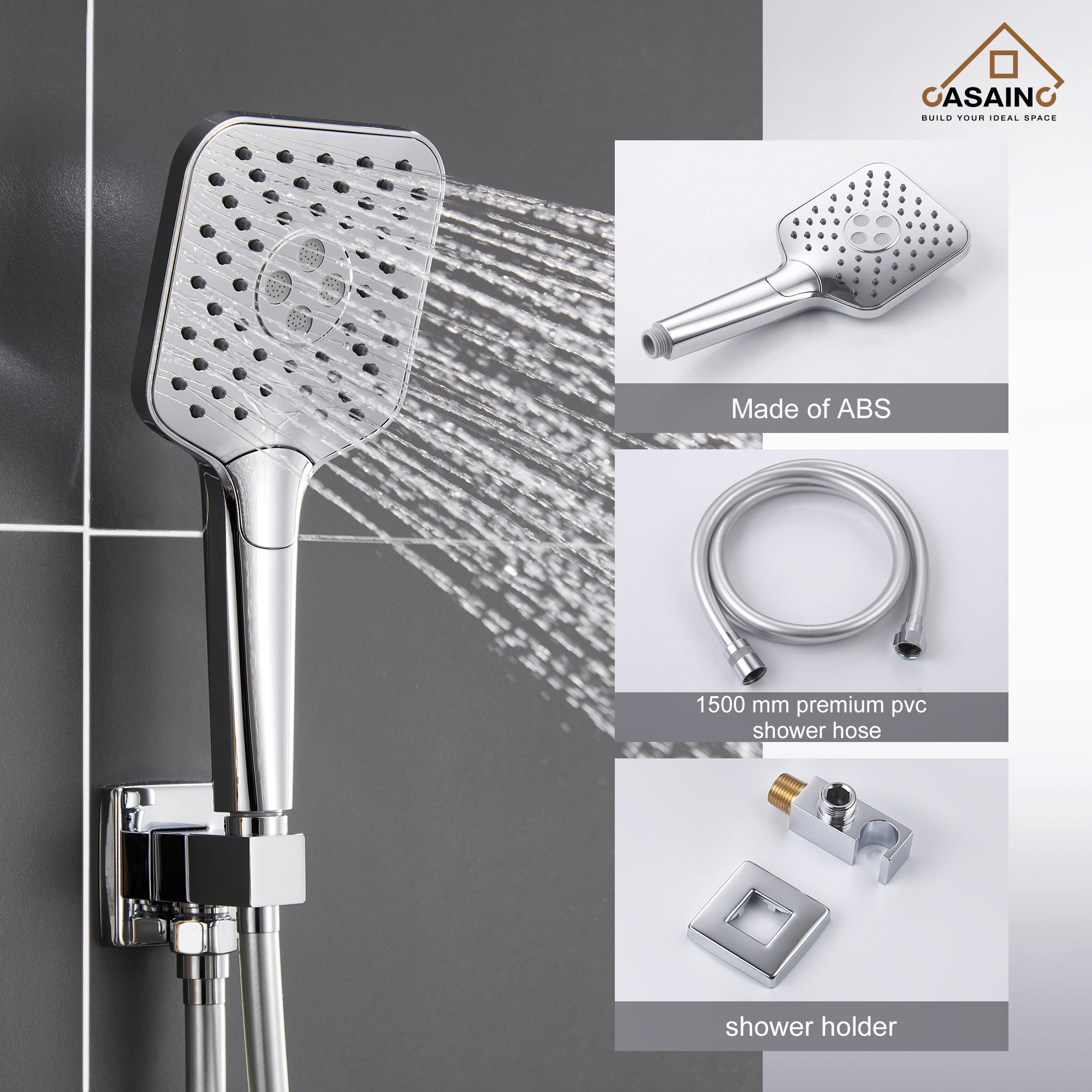 CASAINC 10 inch Square Wall-mounted rain shower faucet with pressure balanced valve