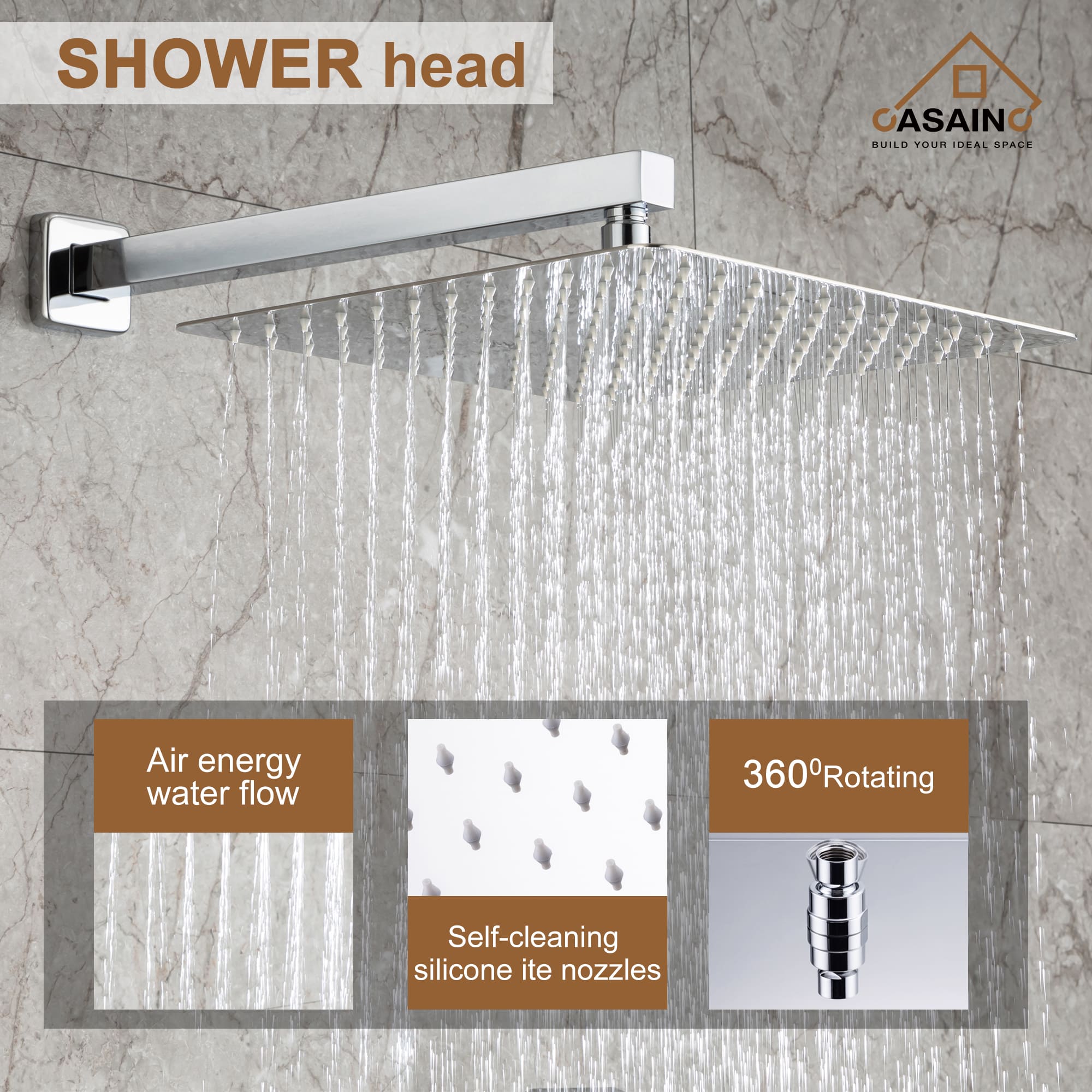 CASAINC Shower System with Rain Shower and Handheld and Tub Faucet Shower Set 