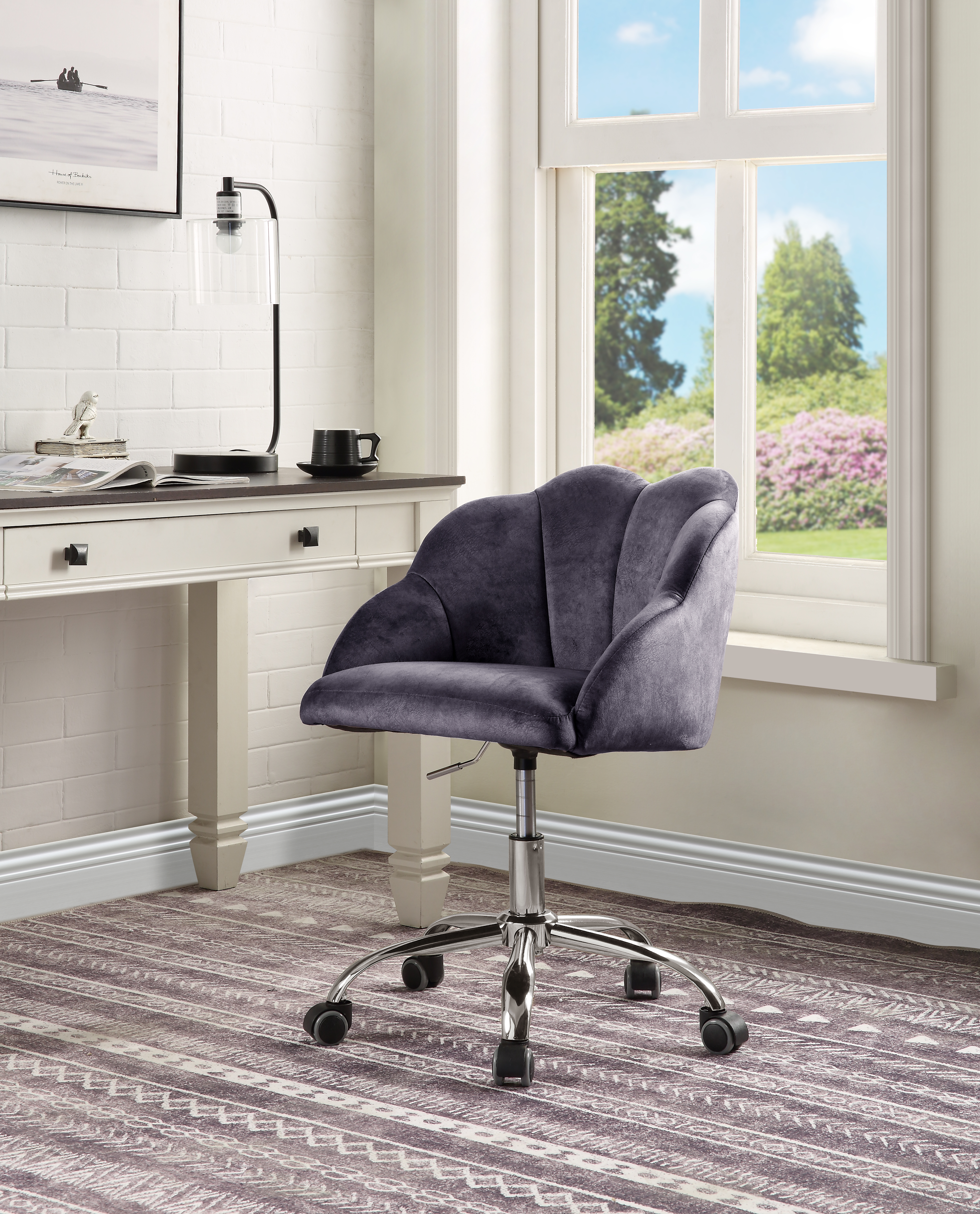 ACME Rowse Office Chair in Dark Gray Velvet  Chrome Finish-CASAINC