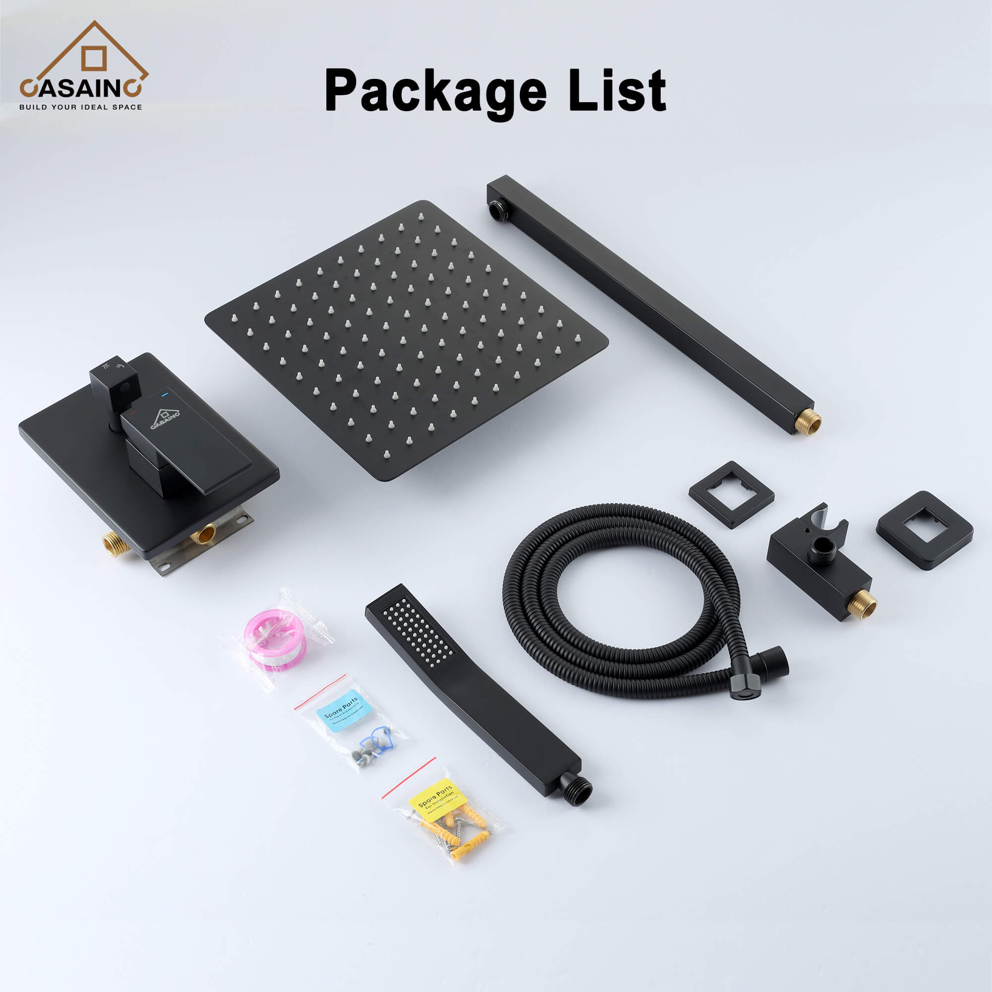 CASAINC Wall-Mounted/Ceiling-Mounted 2-Function Shower System with Handheld Shower in Matte Black