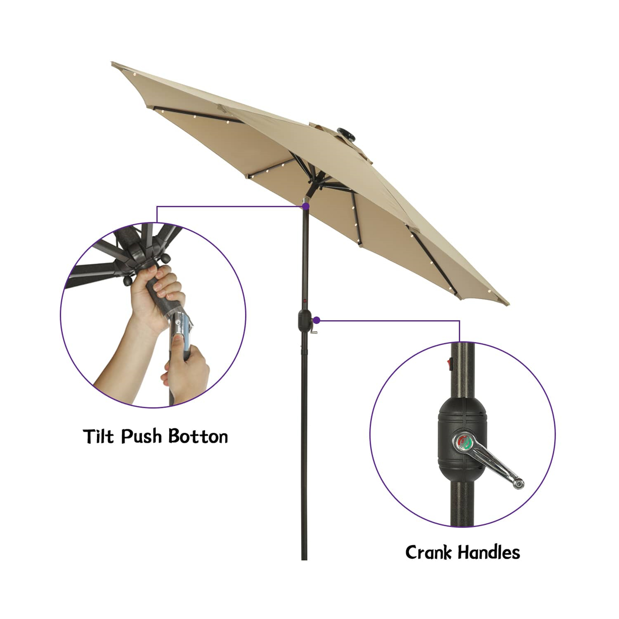 CASAINC 9Ft Patio Umbrella with 32 LED Solar Lights