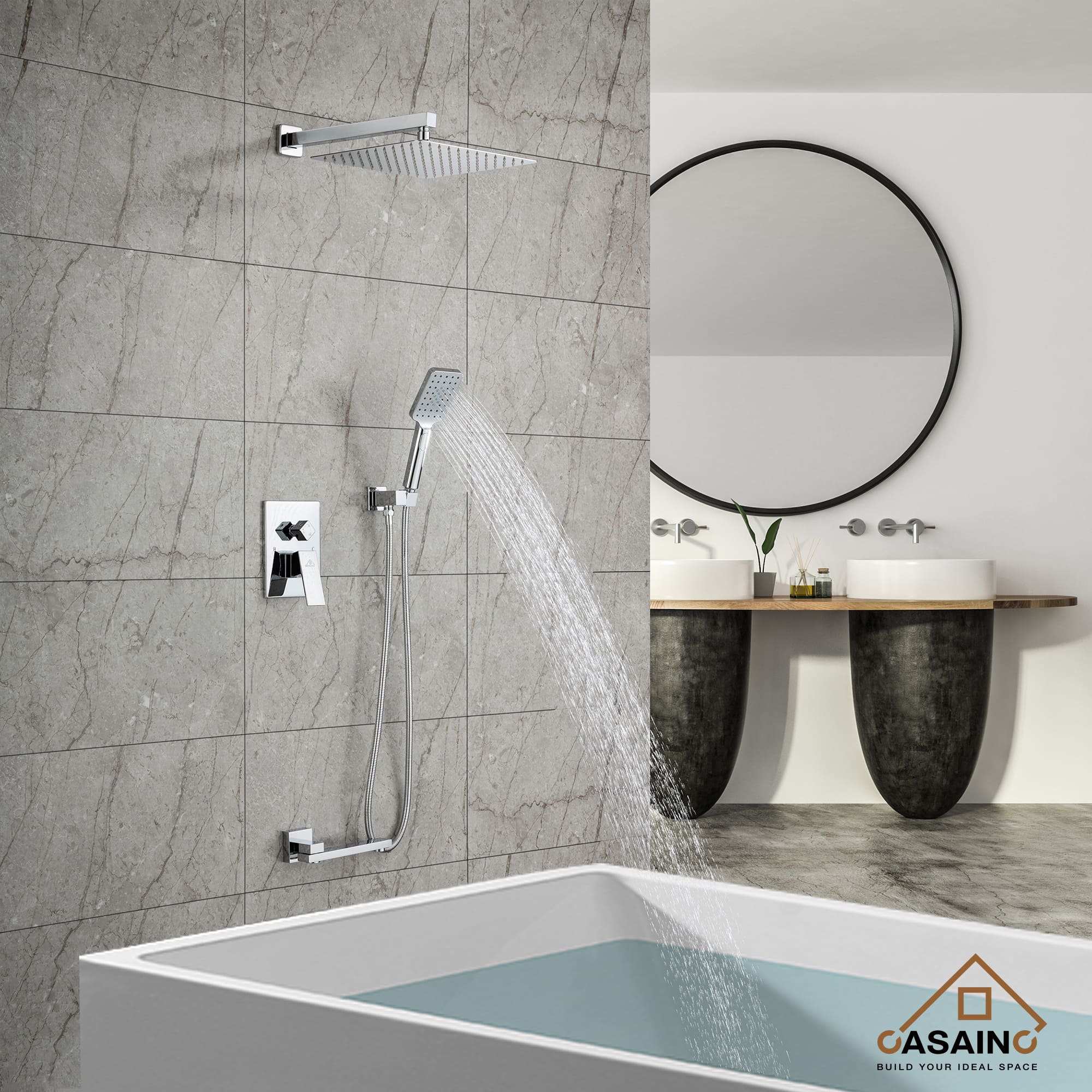 CASAINC Shower System with Rain Shower and Handheld and Tub Faucet Shower Set 