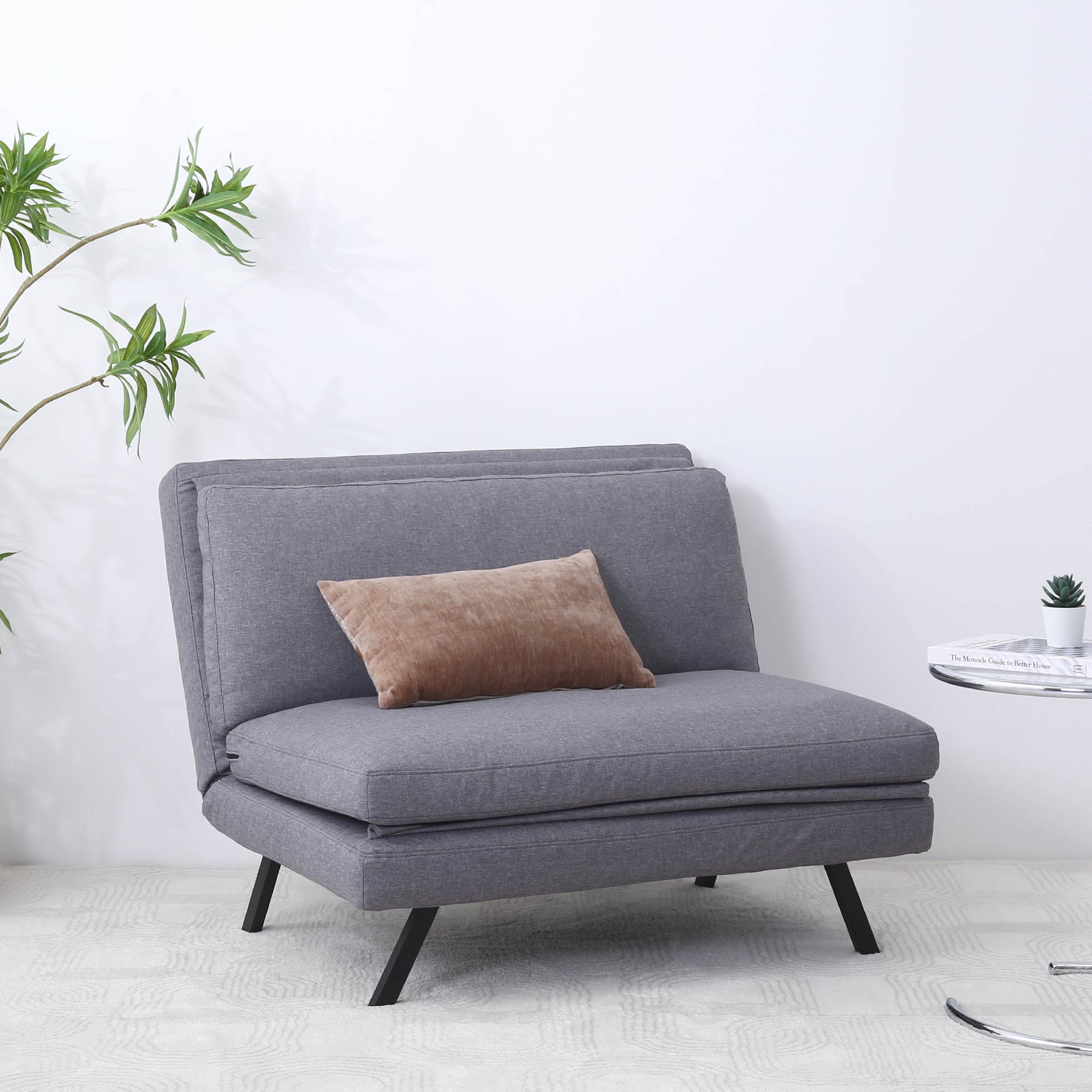 Sofa Bed/Lazy Floor Chair, 5 Position, Adjustable Backrest, Polyester, Light Grey-CASAINC