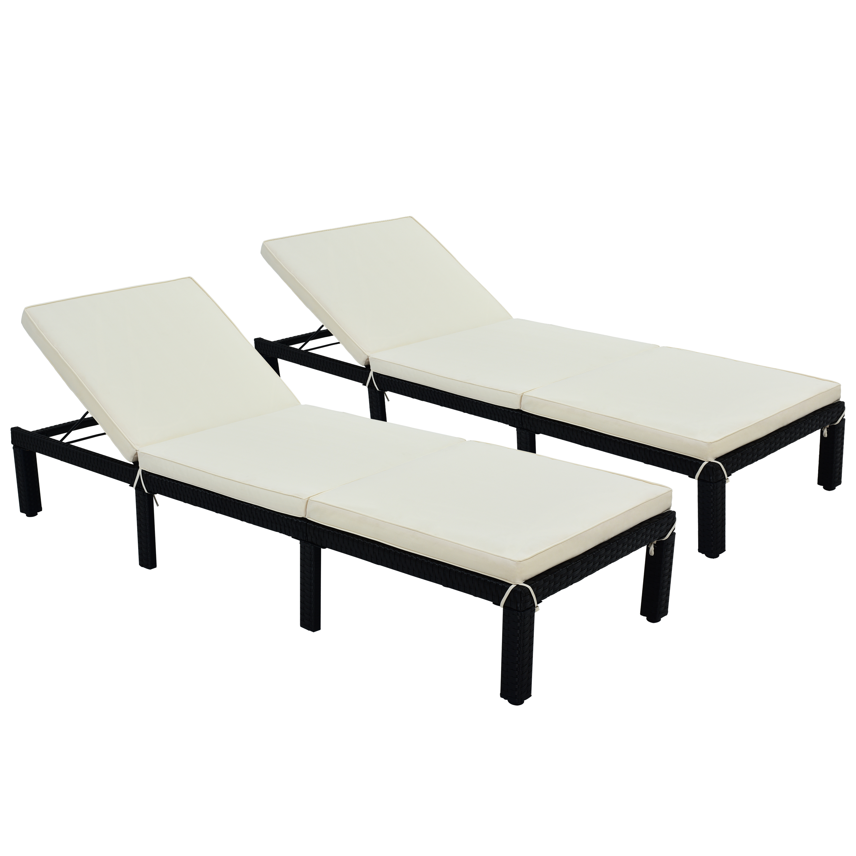  Patio Furniture Outdoor Adjustable PE Rattan Wicker Chaise Lounge Chair Sunbed，Set of 2(Beige)-CASAINC