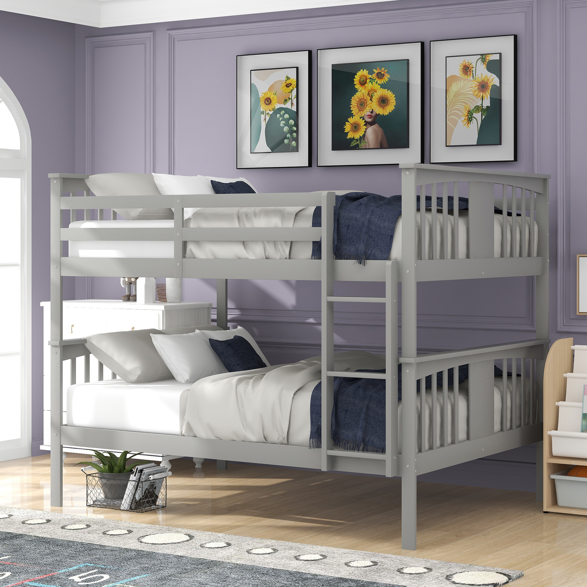 Full over Full Bunk Bed with Ladder for Bedroom, Guest Room Furniture-Gray(OLD SKU :LP000203AAE)-CASAINC
