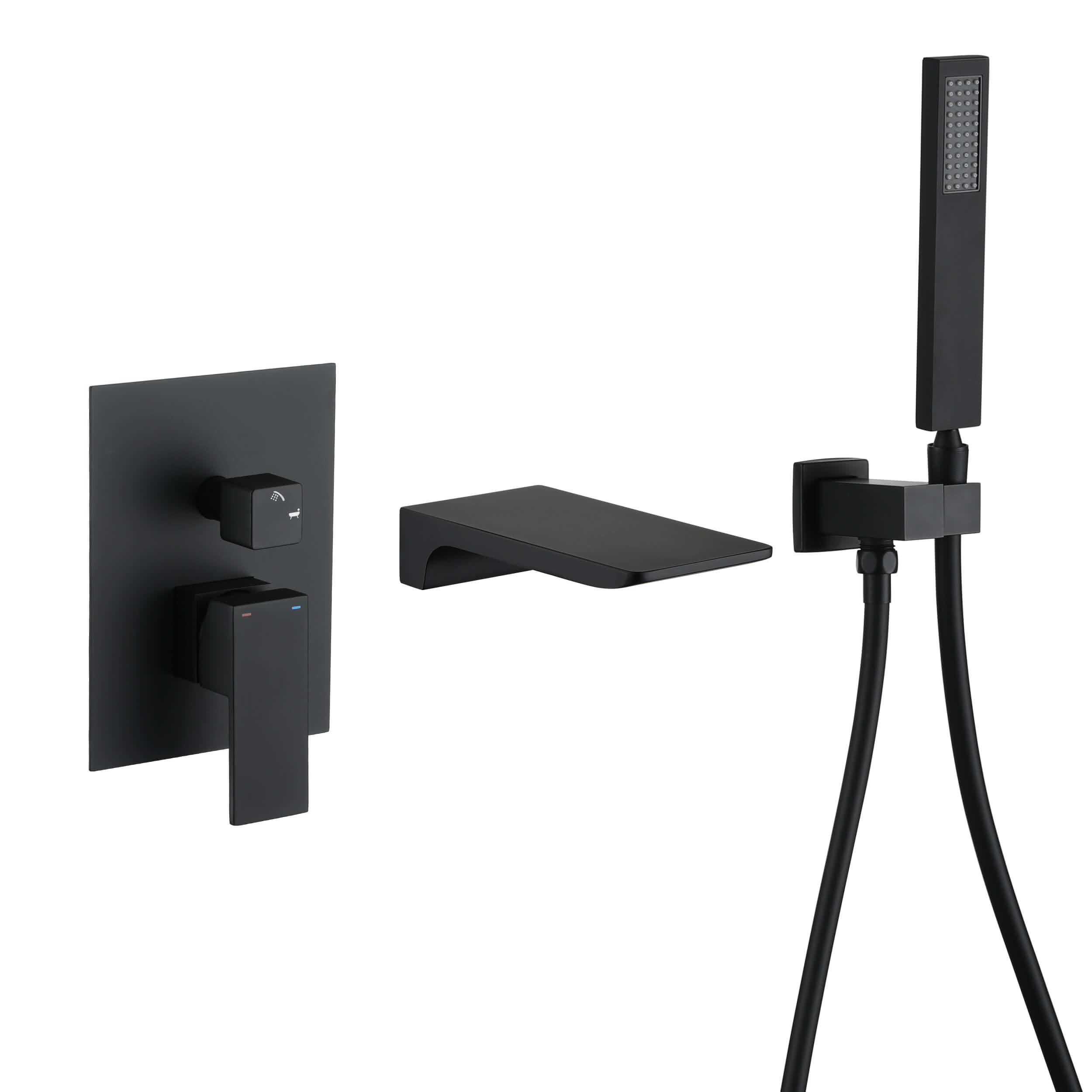 CASAINC Matte Black 1-Handle Residential Wall Mount Bathtub Faucet with Hand Shower