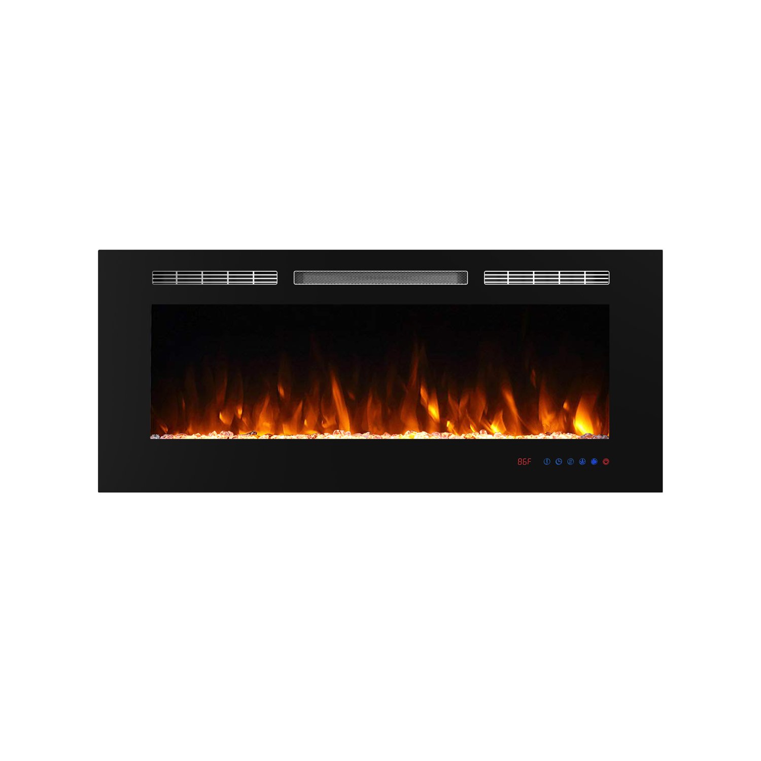 Recessed Electric Fireplace Insert with Remote Control, Touch Screen, 750/1500W, Black-CASAINC