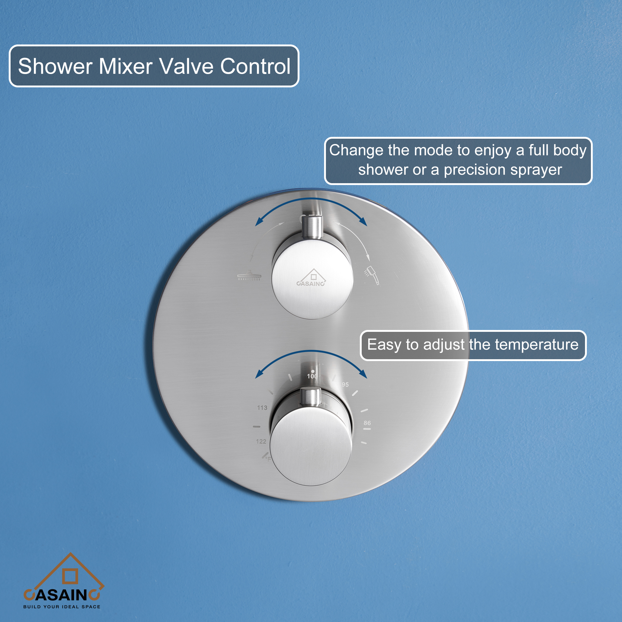 CASAINC 9inch Round Thermostatic rain shower faucet  (matte black)