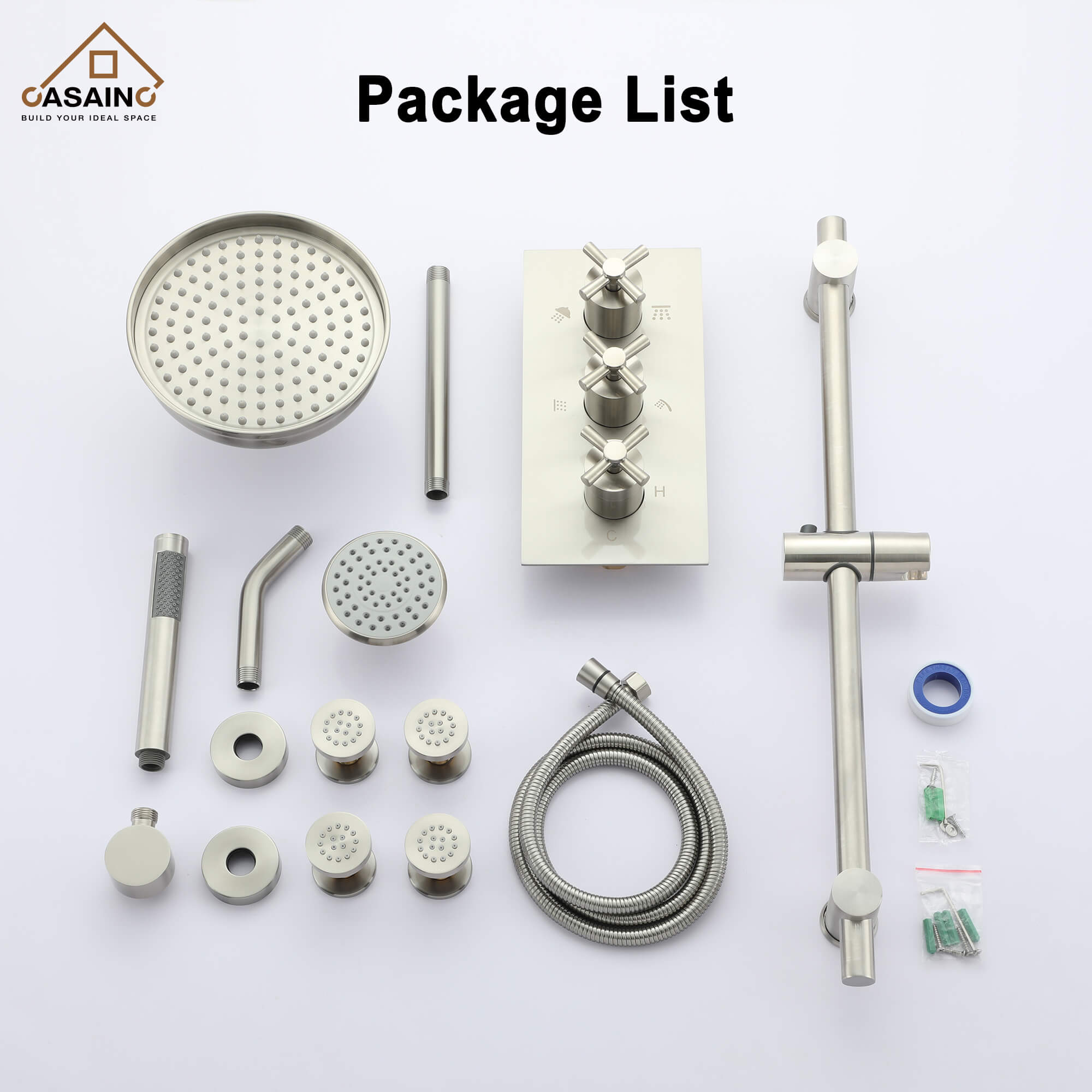 CASAINC 8" Multifunctional Shower System with Sliding Bar & Handheld Shower & 4 Body Sprays 