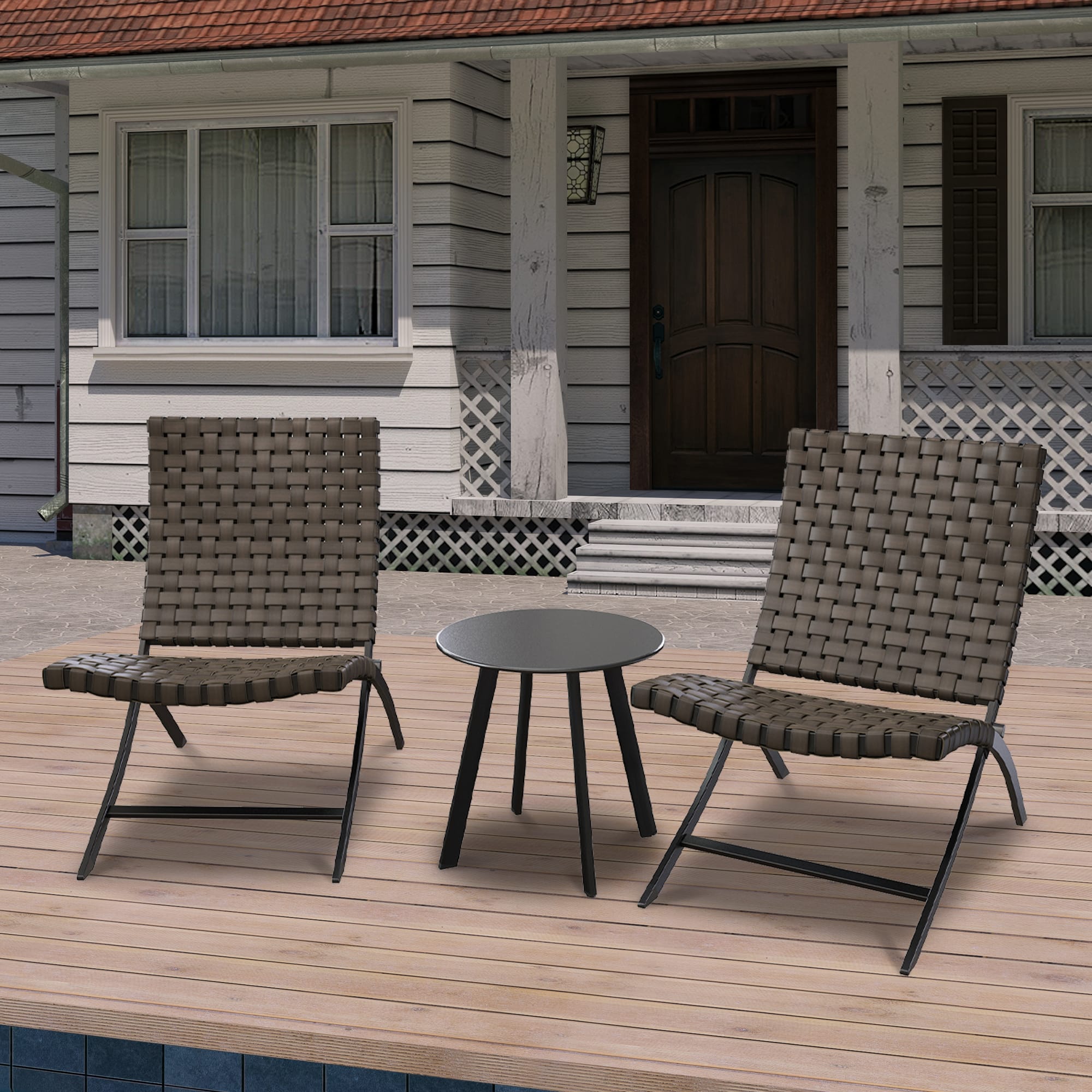 Jamison 3-Piece Woven Rattan Outdoor Patio Folding Chairs Set