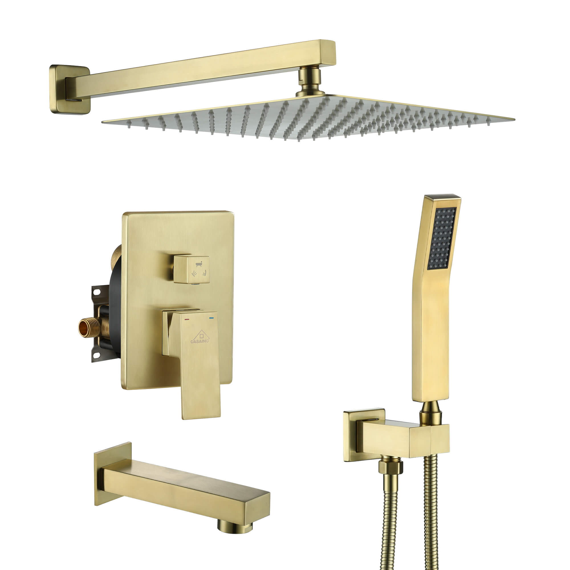 CASAINC 12 inch Wall Mounted Shower System with Bathtub Faucet and Hand Shower