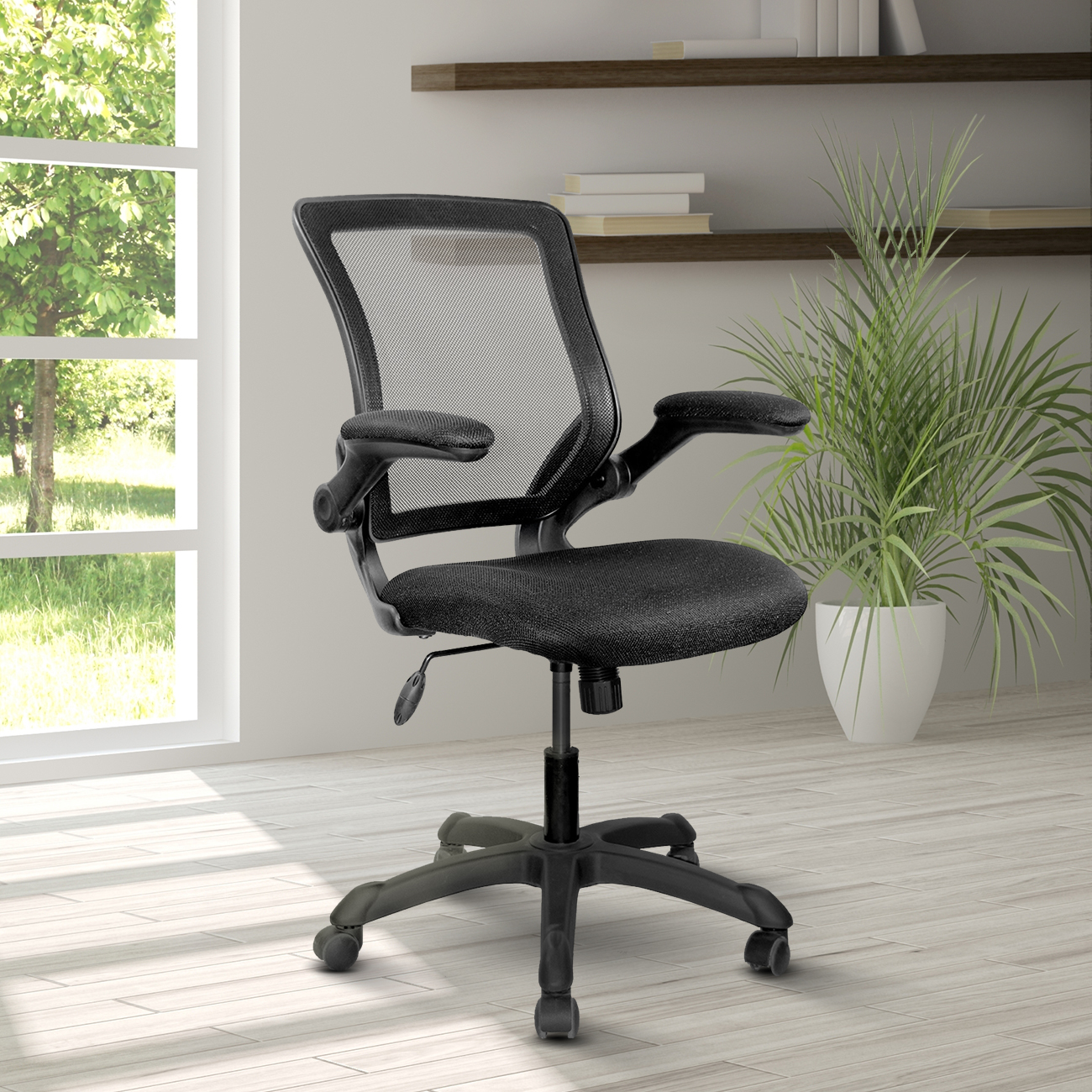 Techni Mobili Mesh Task Office Chair with Flip-Up Arms, Black-CASAINC