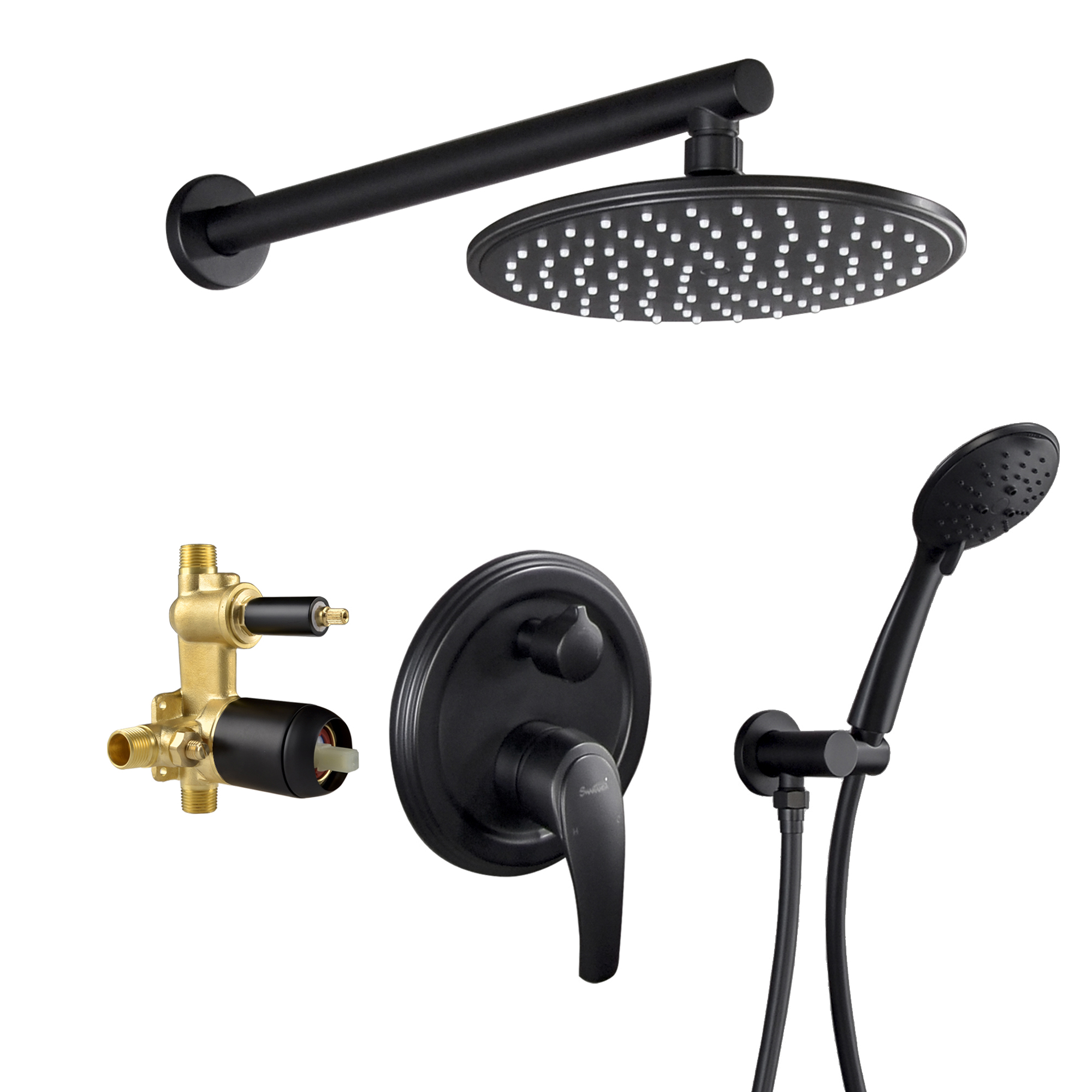 Casainc 3.2 GPM Wall Mounted 10-In Shower System with 5-Spray Patterns (Matte Black),single function handles