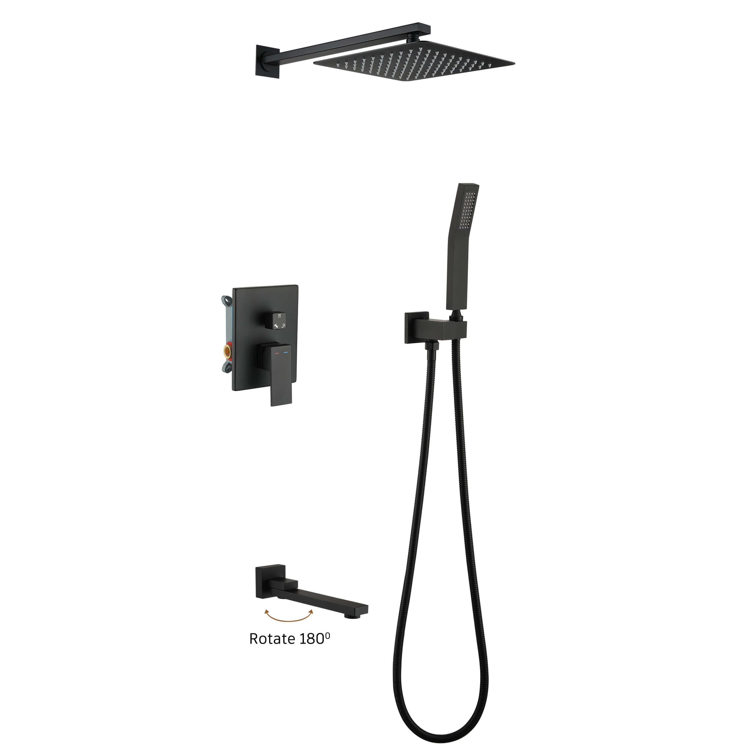CASAINC Matte Black 10-in Wall Mount Built-In Shower System with Bathtub Faucet