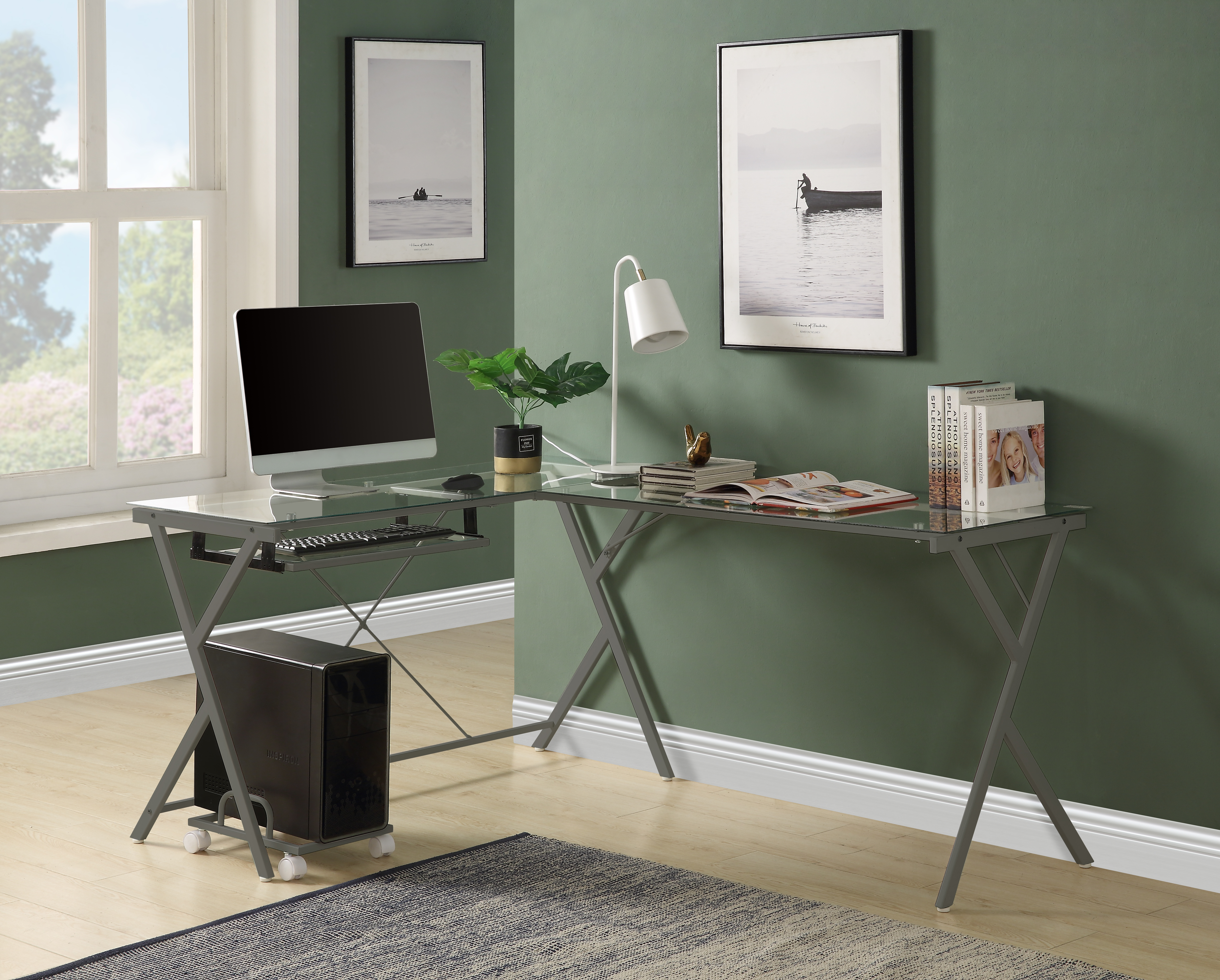 ACME Dazenus Computer Desk in Clear Glass  Silver Finish-CASAINC