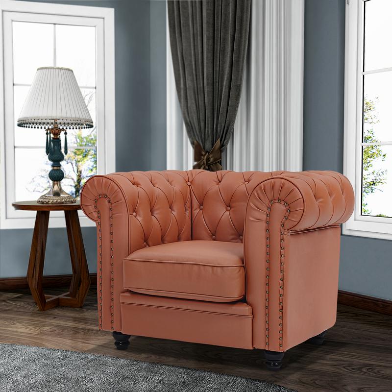 classic sofa 1-seat genuine leather solid wood oak feet-CASAINC