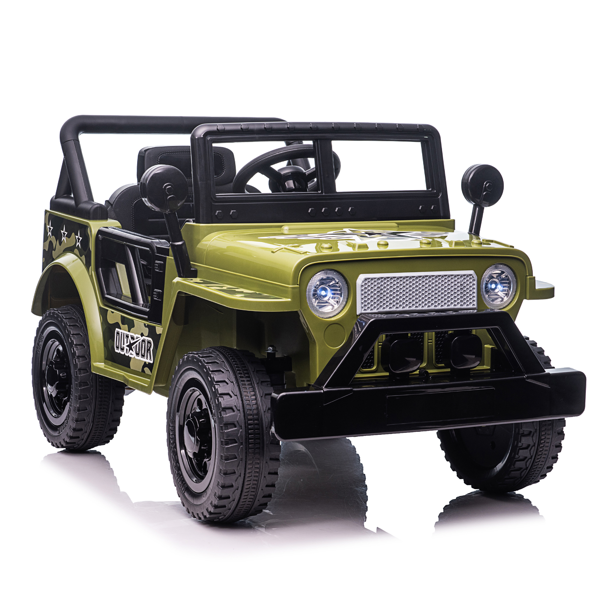 Customized 12V Kids Ride On Truck Car, Power Wheels with LED Lights Horn Openable Doors, Electric Vehicle Toy for 3-6 Ages, Green-CASAINC