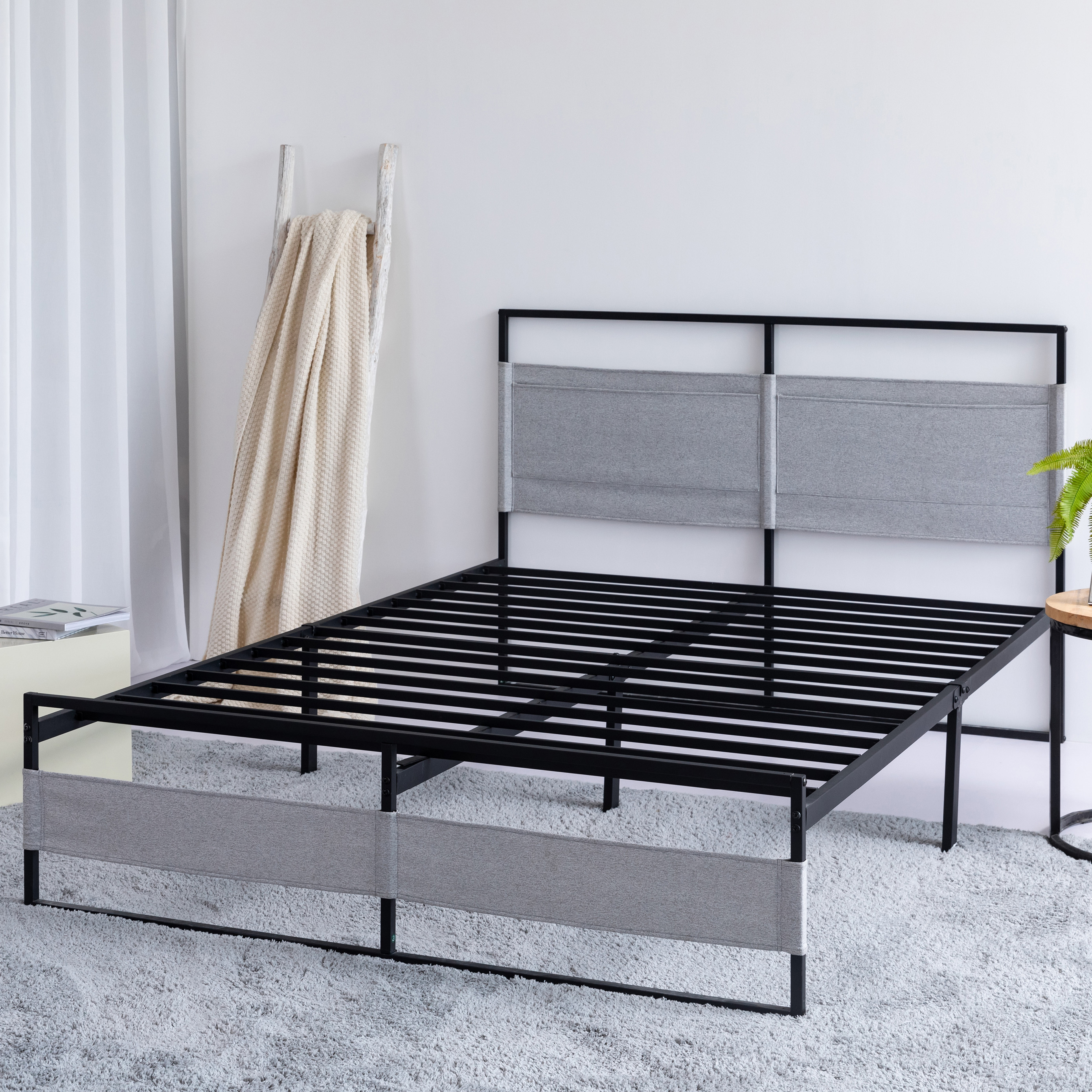 V1 Metal Bed Frame 14 Inch Queen Size with Headboard and Footboard, Mattress Platform with 12 Inch Storage Space-CASAINC