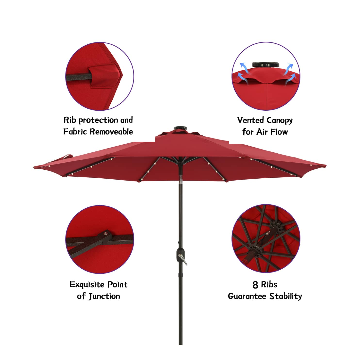 CASAINC 9Ft Patio Umbrella with 32 LED Solar Lights
