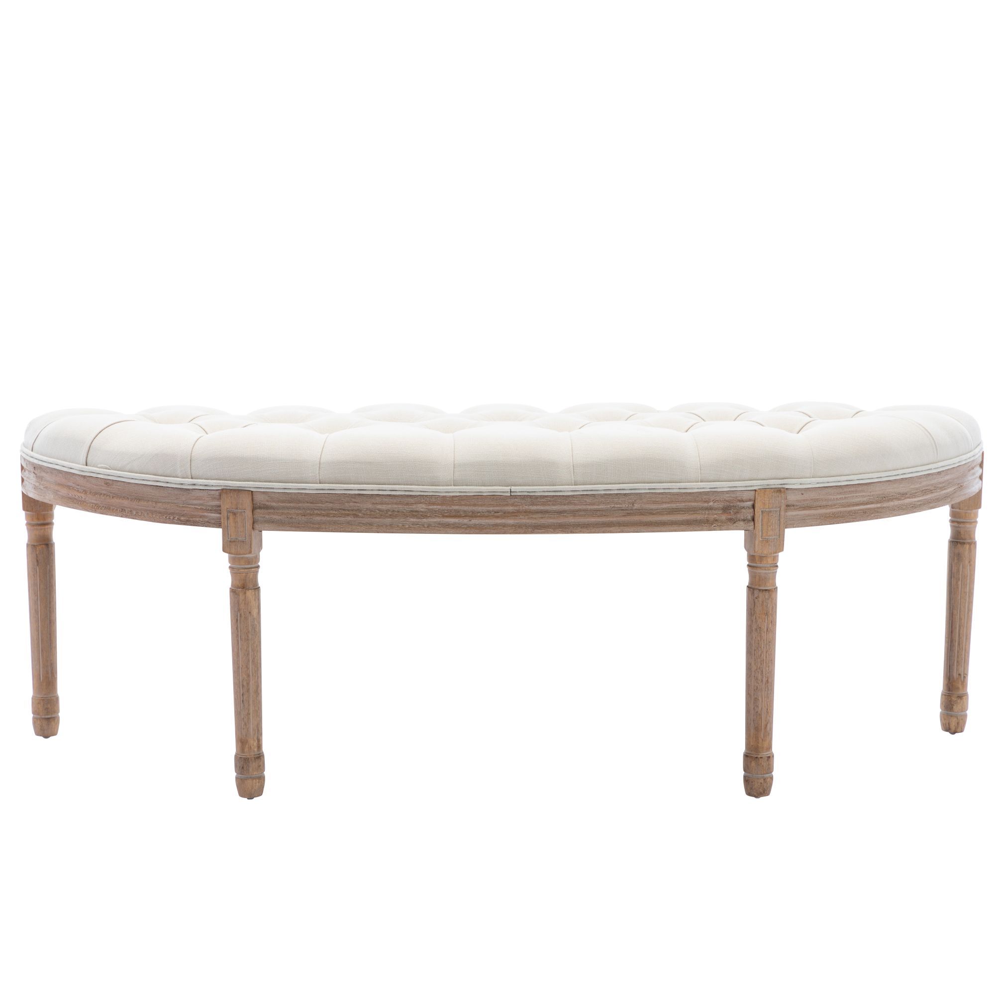 Half Moon French Vintage Bench with Padded Seat & Rubberwood Legs-CASAINC