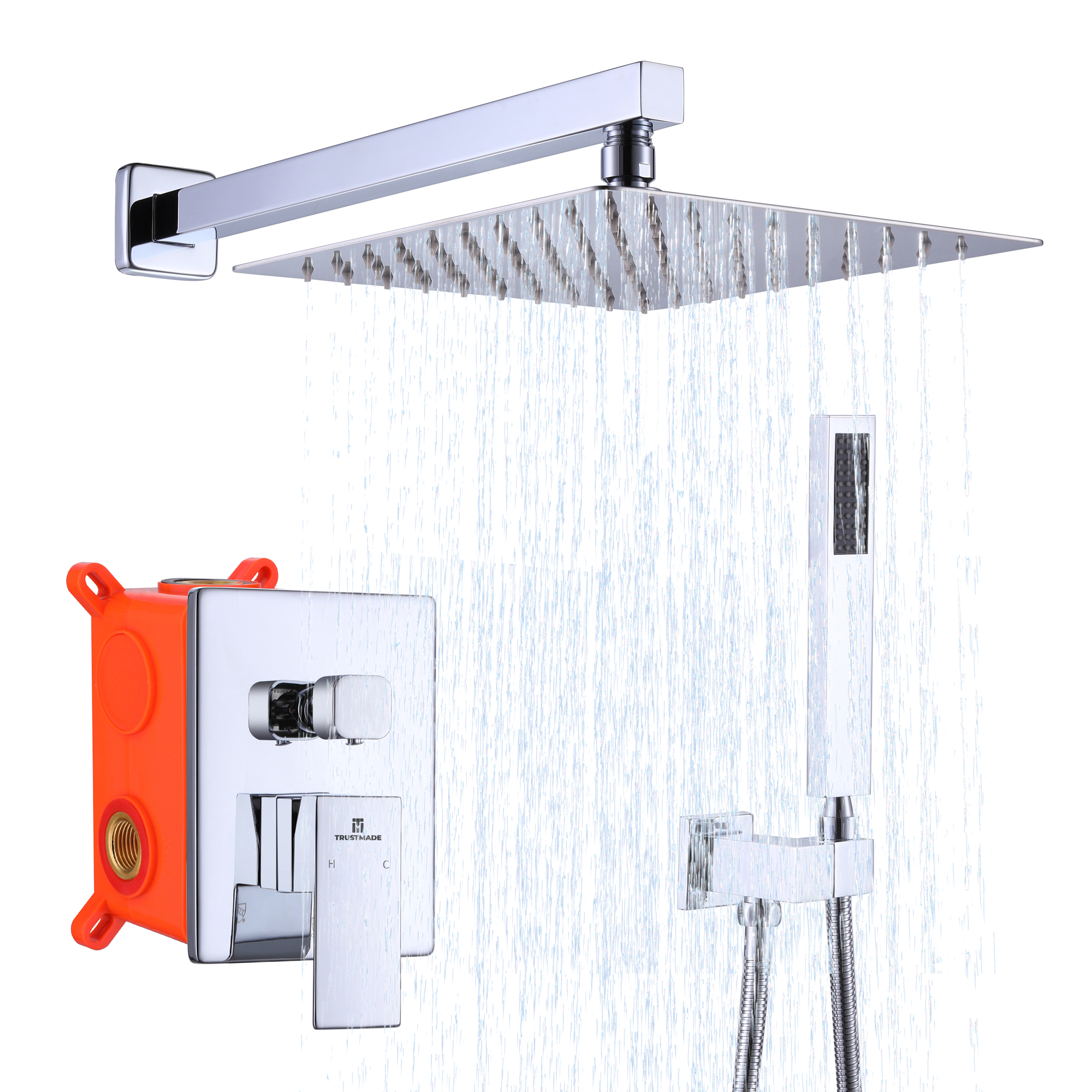 Mount Pressure-Balanced Shower System, Bathroom Luxury Rain Mixer Shower Combo Set, Polished Chrome-CASAINC