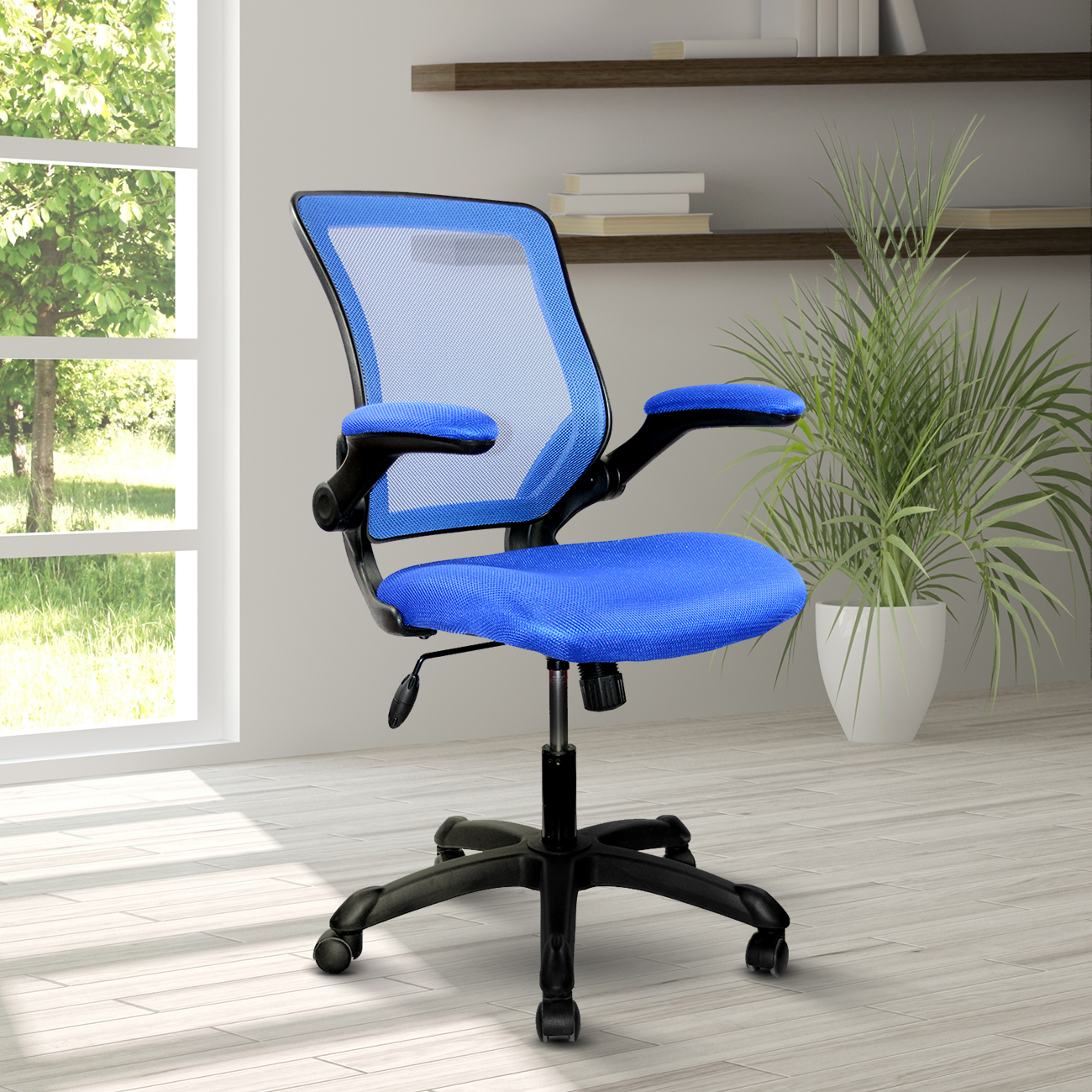 Techni Mobili Mesh Task Office Chair with Flip Up Arms, Blue-CASAINC