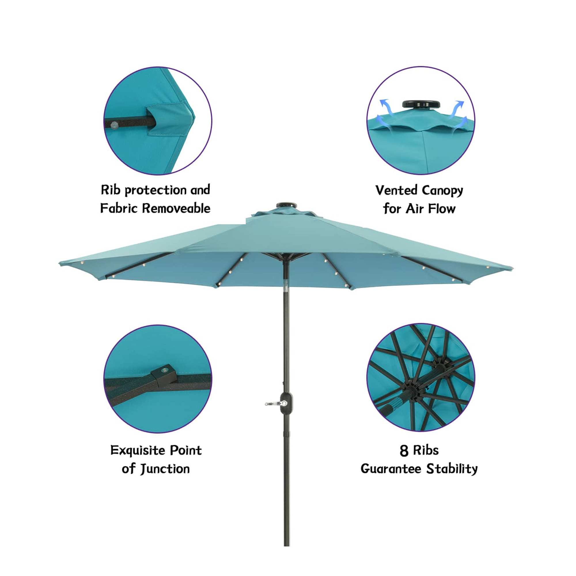 CASAINC 9Ft Patio Umbrella with 32 LED Solar Lights
