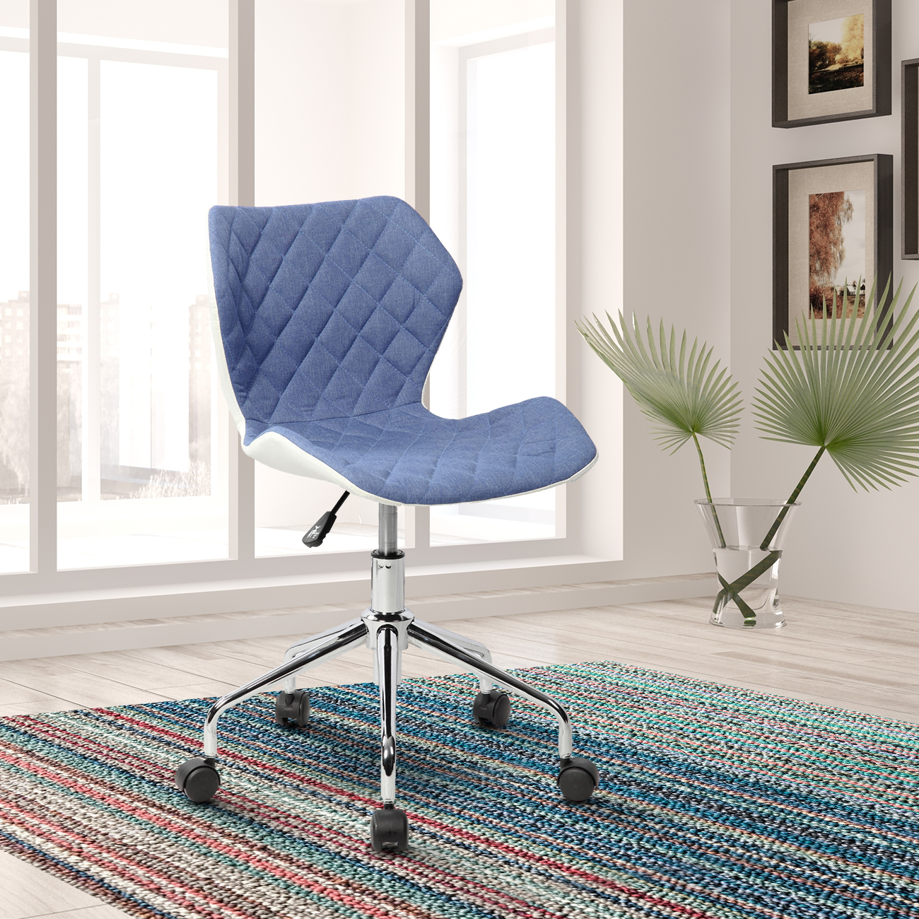 Techni Mobili Modern Height Adjustable Office Task Chair, Blue-CASAINC