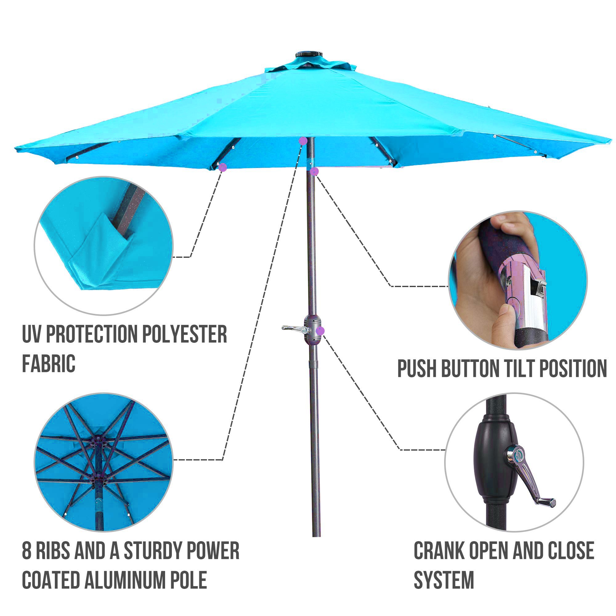 Casainc Outdoor Patio 9 ft. Aluminum Tilt Half Beach Umbrella in Lake Blue Without Base-CASAINC
